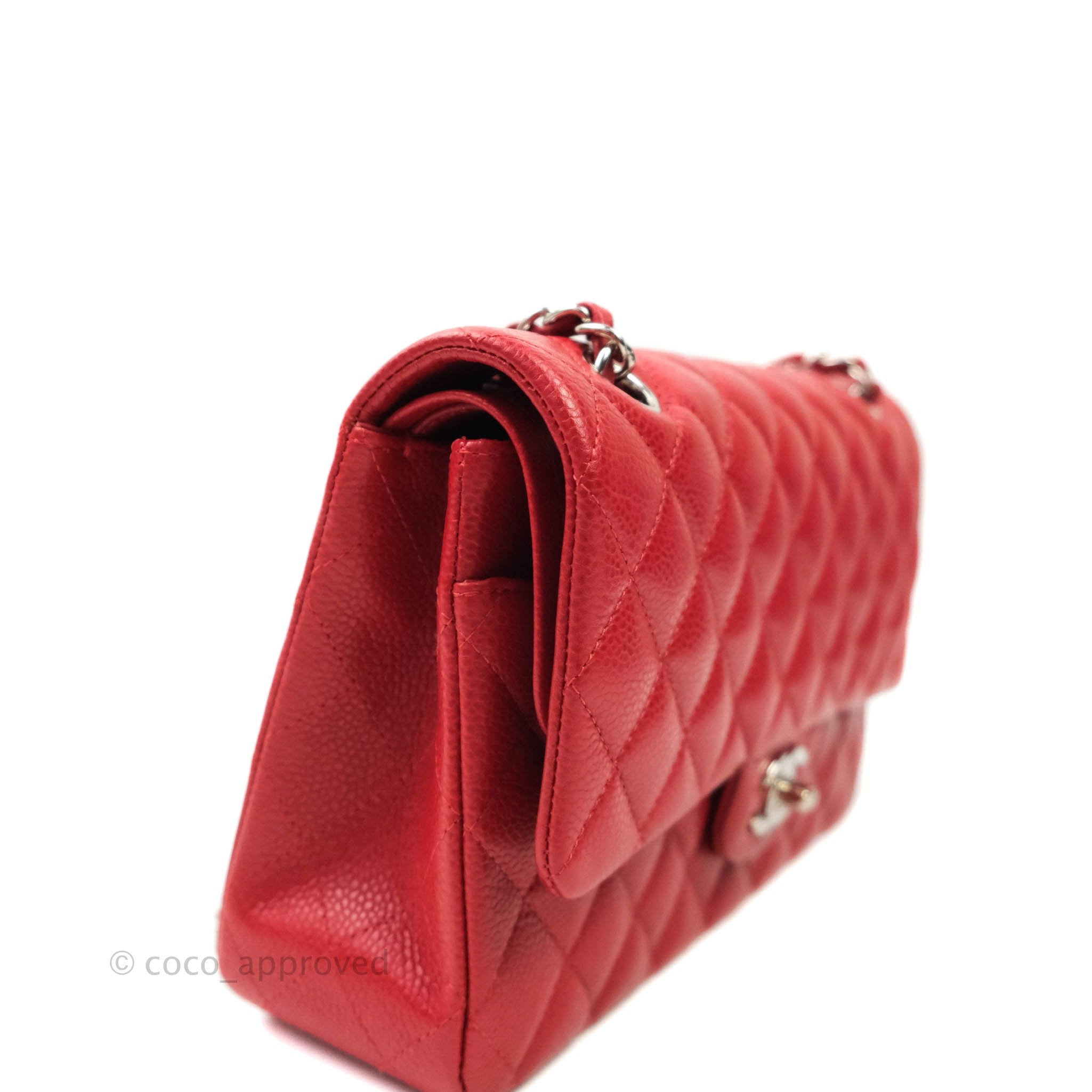 Chanel Classic Medium Double Flap Bag in Red Caviar Leather with Silver Hardware - Luxury Designer Handbag for Women, Perfect for Parties, Work & Everyday Use