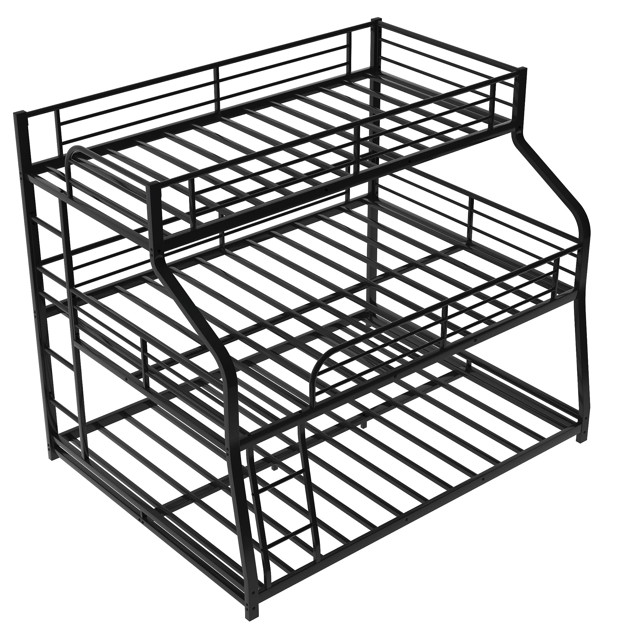 Triple Metal Bunk Bed - Twin XL Over Full XL Over Queen Size with Ladders | Sturdy Family & Teen Bunk Bed | No Box Spring Required | Perfect for Small Rooms, Dorms & Shared Kids' Bedrooms
