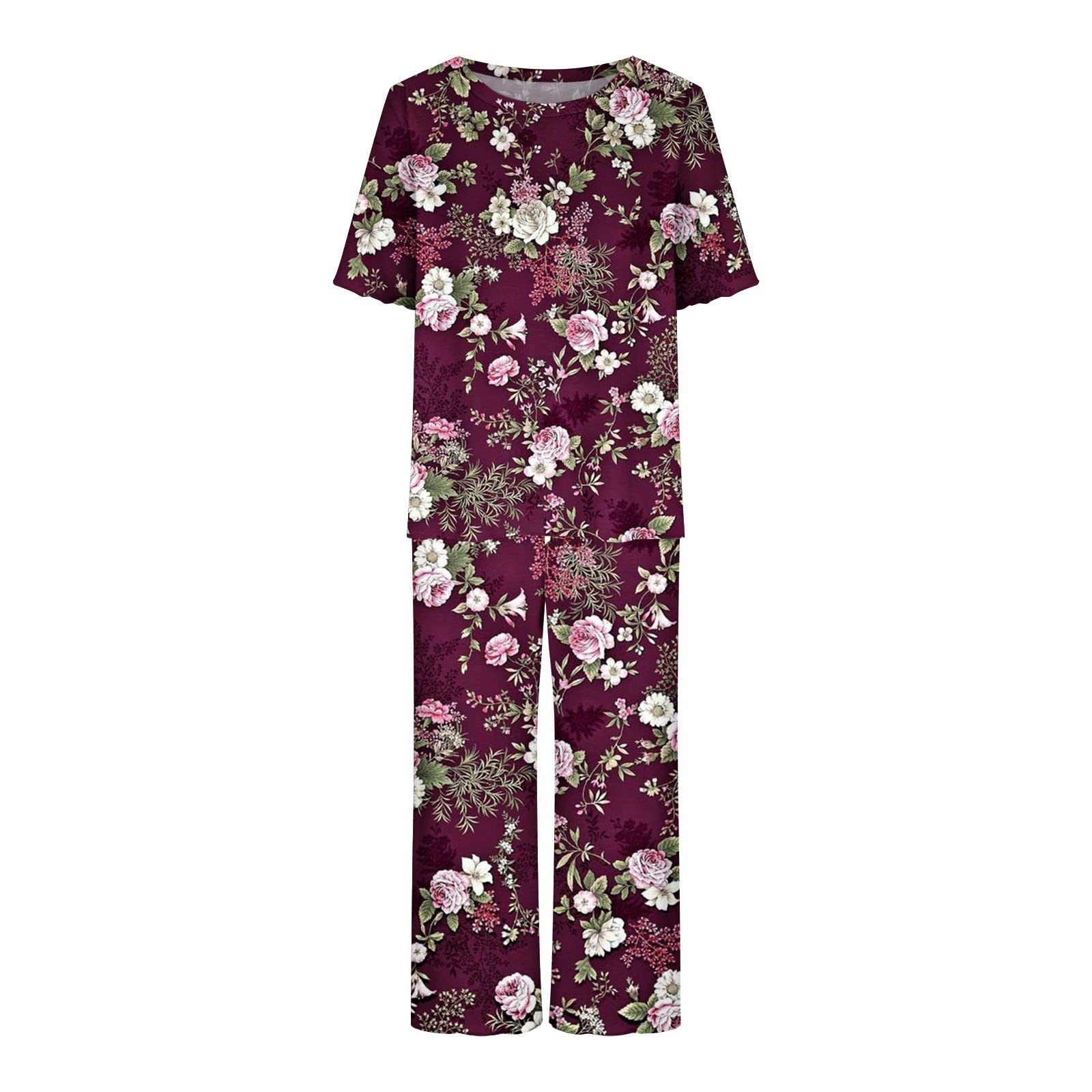Women's 2-Piece Printed Pajama Set - Soft Summer Sleepwear with Capri Pants & Pockets - Matching Lounge Outfit for Home, Vacation & Relaxation