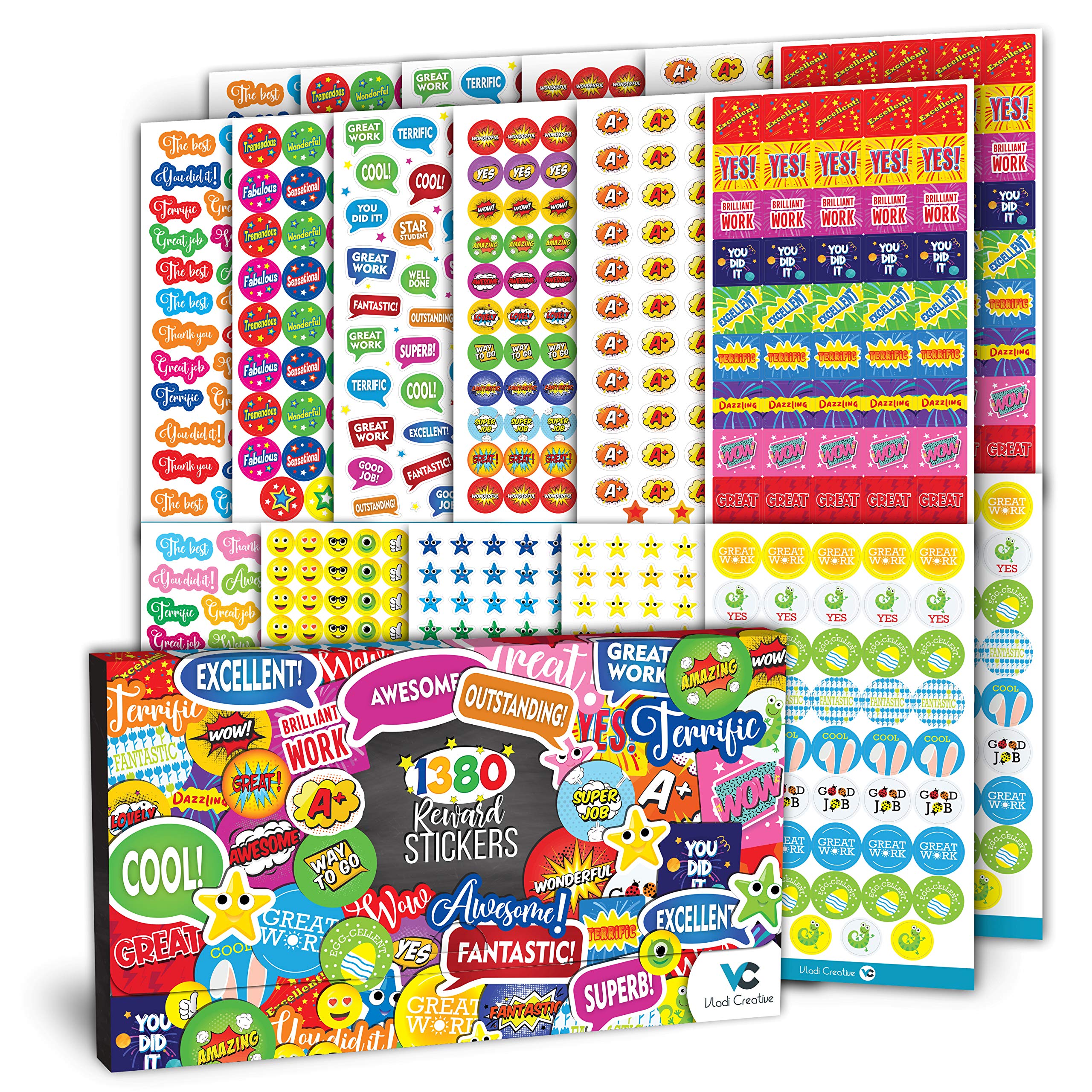 1380pcs Premium Teacher Reward Stickers Set - Colorful Classroom Incentive Stickers for Kids & Students - Funny Motivational Stickers with High-Quality Printing - Perfect for Classroom Rewards, Homework Encouragement & Behavior Charts