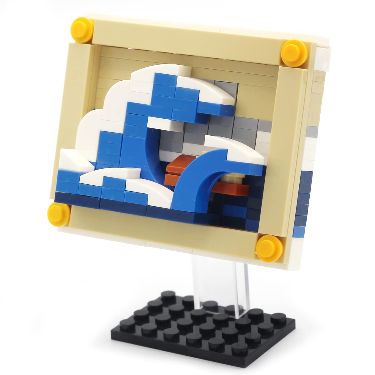 136pcs Kanagawa Wave MOC Building Blocks Set - World Famous Art Painting Toy Bricks, STEM Educational Construction Kit for Kids & Adults, Perfect for Home Decoration, Creative Play & Gift Giving
