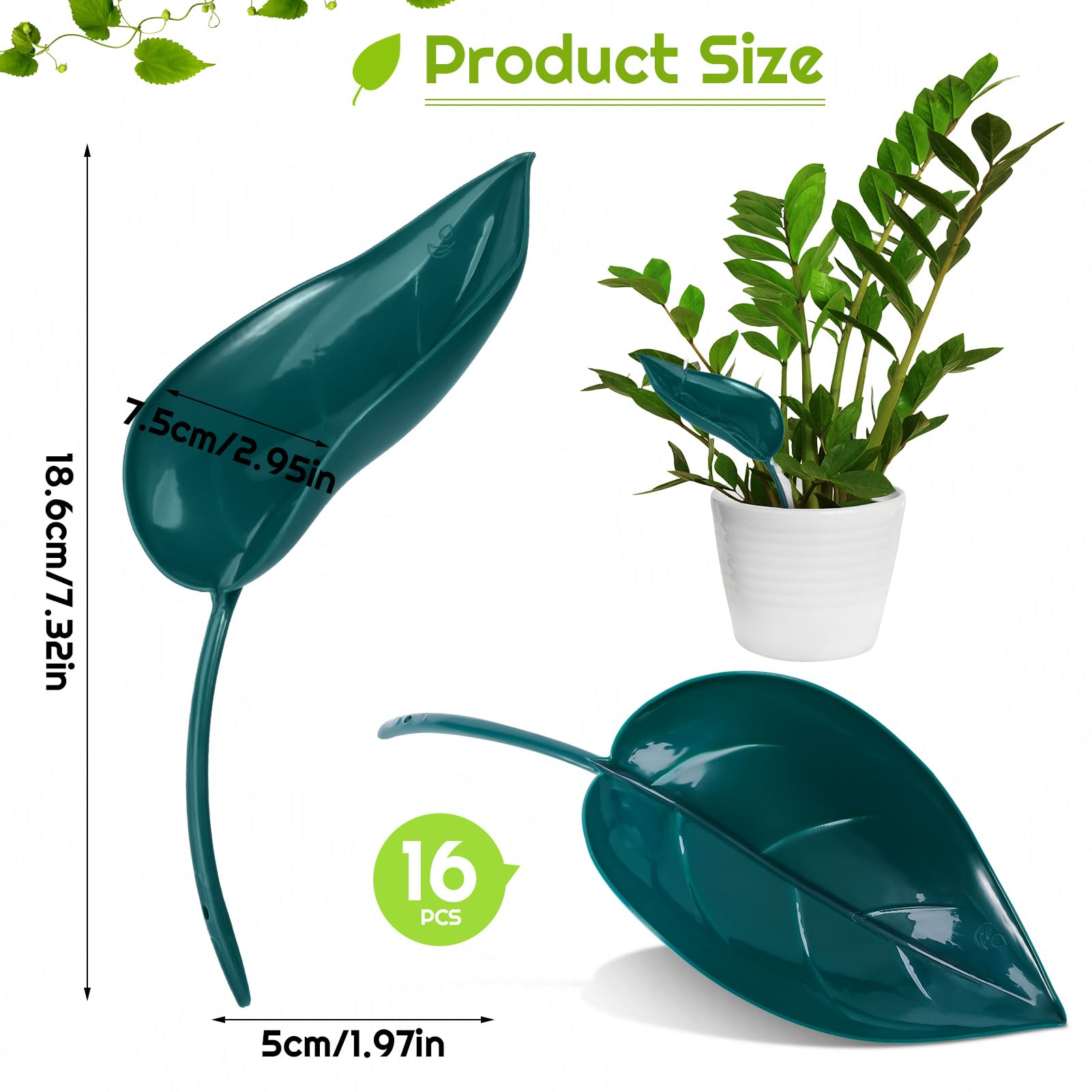 16 PCS Plant Watering Funnel Set - Indoor Flower Pot Insert Leaf Irrigation Drip Device for Potted Plants, Self-Watering System for Home & Office (Ink Green) | Perfect for Busy Plant Lovers & Vacation Care