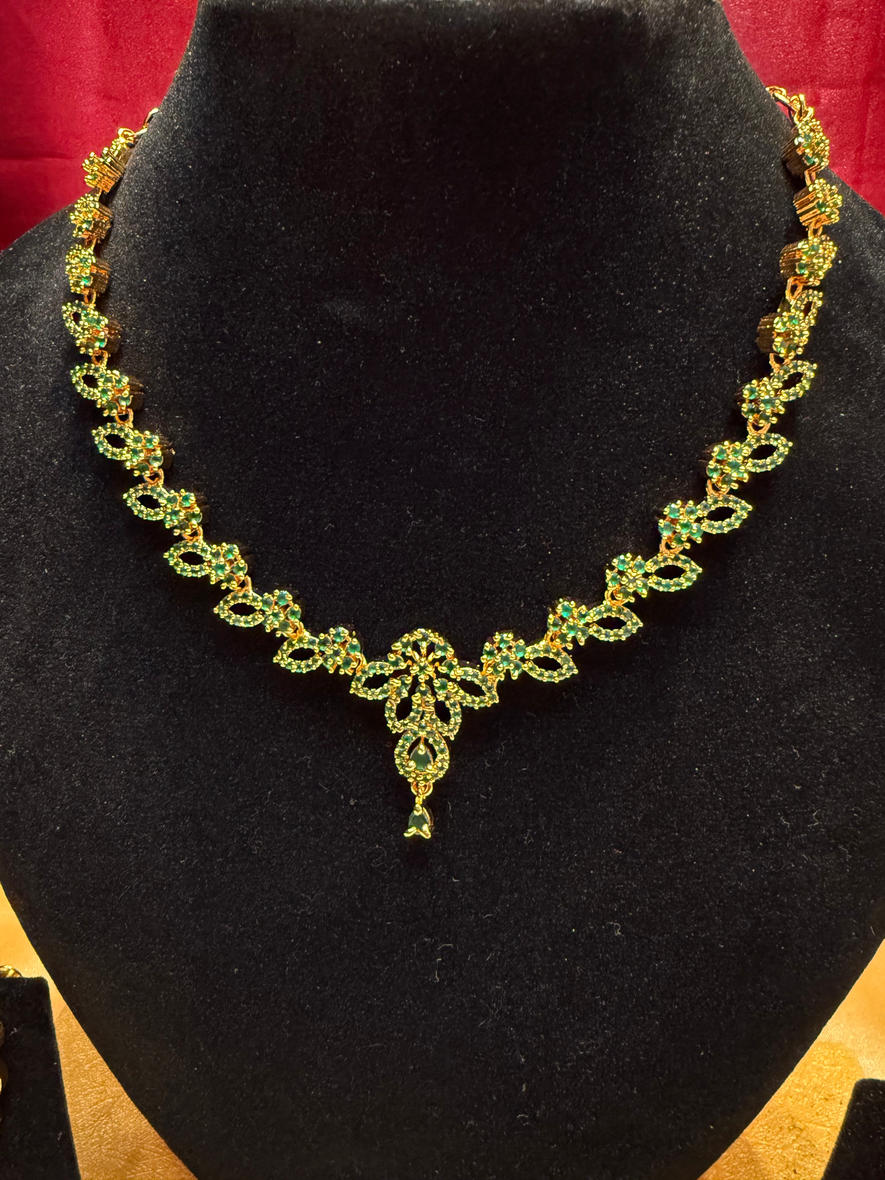Elegant Green Stone Studded Gold Plated Necklace & Earrings Set for Women - Perfect for Parties, Weddings & Special Occasions