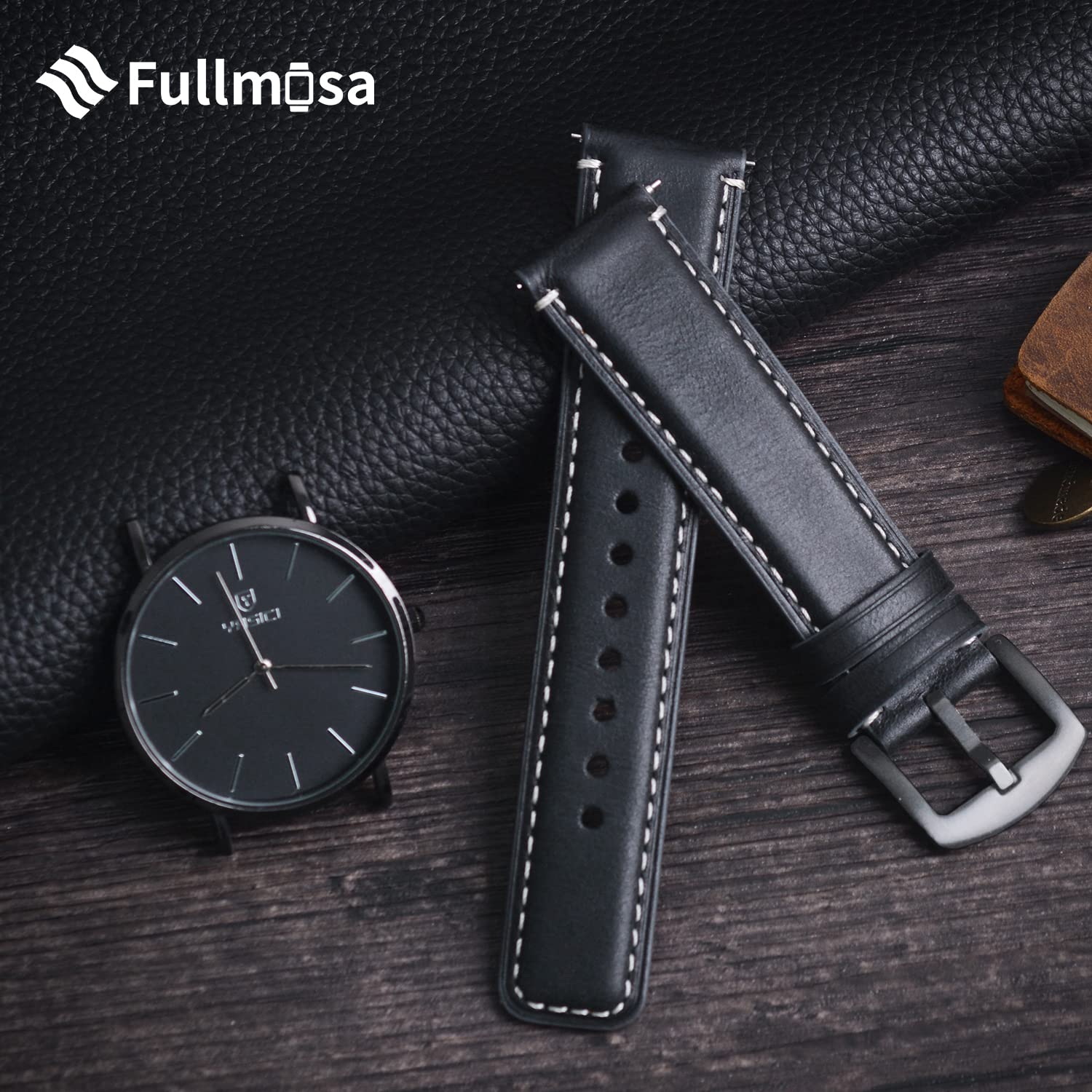 Fullmosa Quick Release Leather Watch Band 22mm 20mm 18mm - Burnished Strap for Samsung Galaxy Watch/Garmin Watch - Perfect for Business, Casual & Outdoor Activities