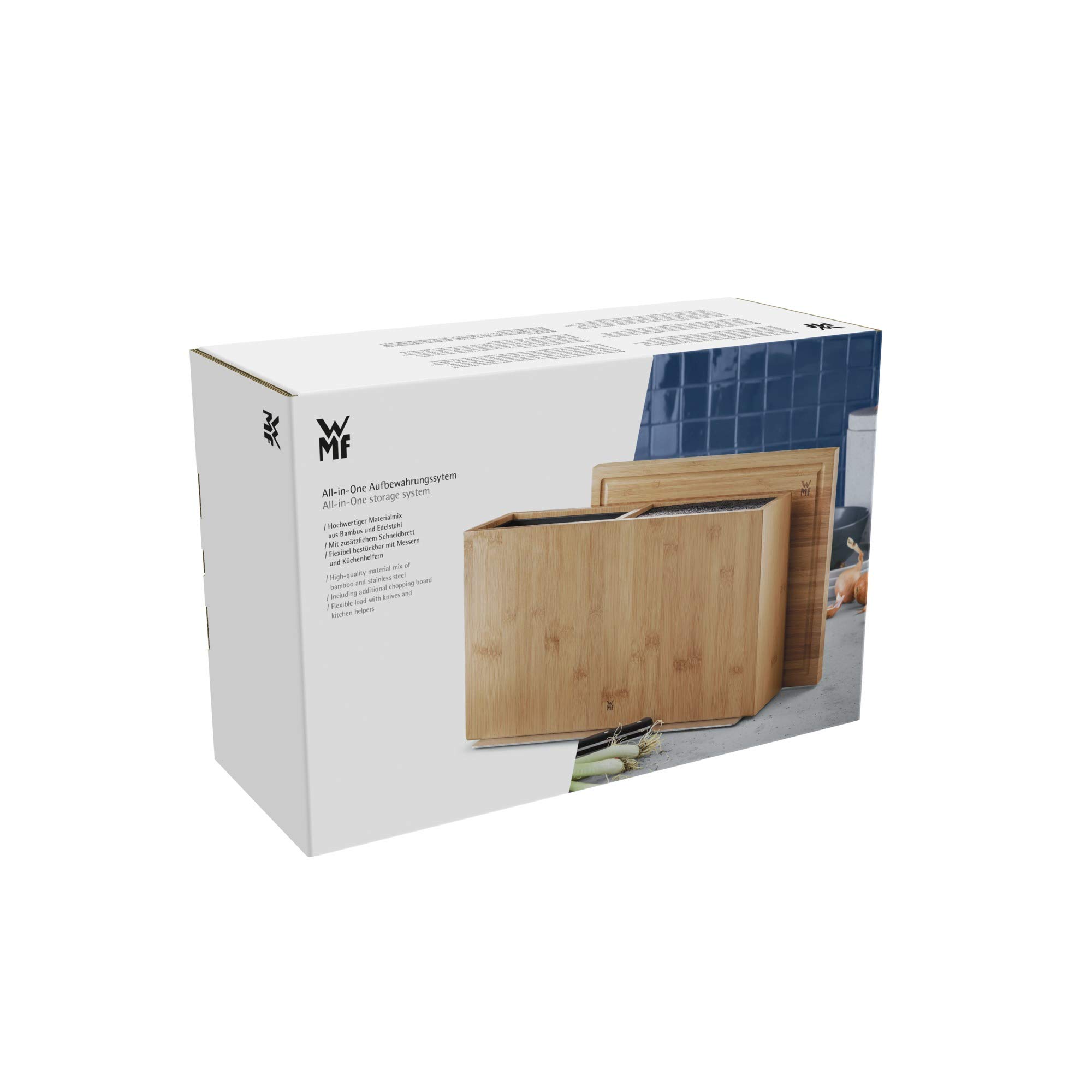 WMF 3-in-1 Knife Block Set with Utensil Holder & Cutting Board - Bamboo Wood Storage for 3-4 Knives, Kitchen Tool Organizer - Perfect for Countertop Organization & Cooking Prep