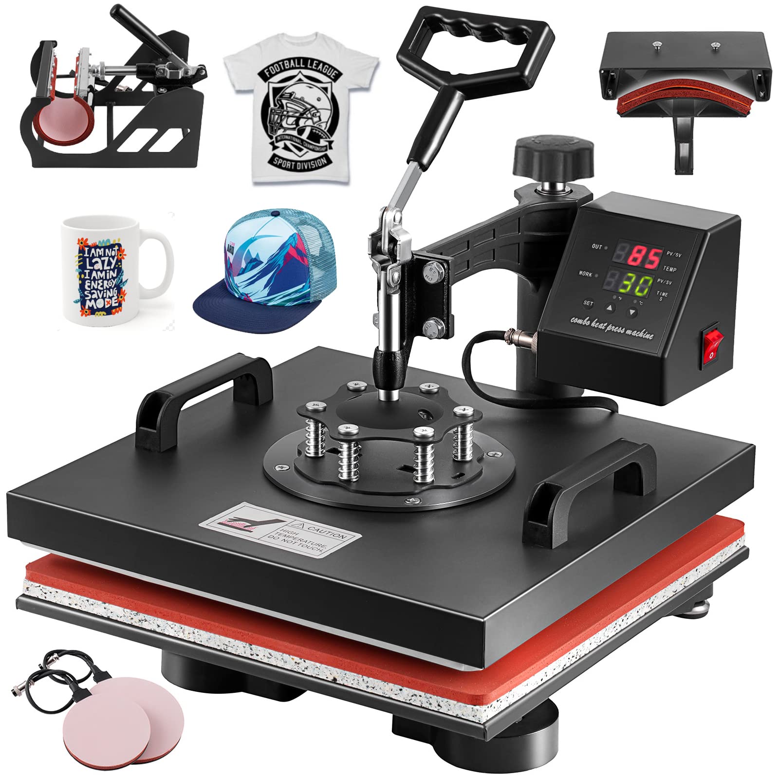 5 in 1 Multifunction Heat Press Machine 15x15 inch - T-Shirt, Hat, Mug & Plate Sublimation Transfer Press with Slide Out Design | Perfect for DIY Crafts, Custom Apparel & Small Business Printing