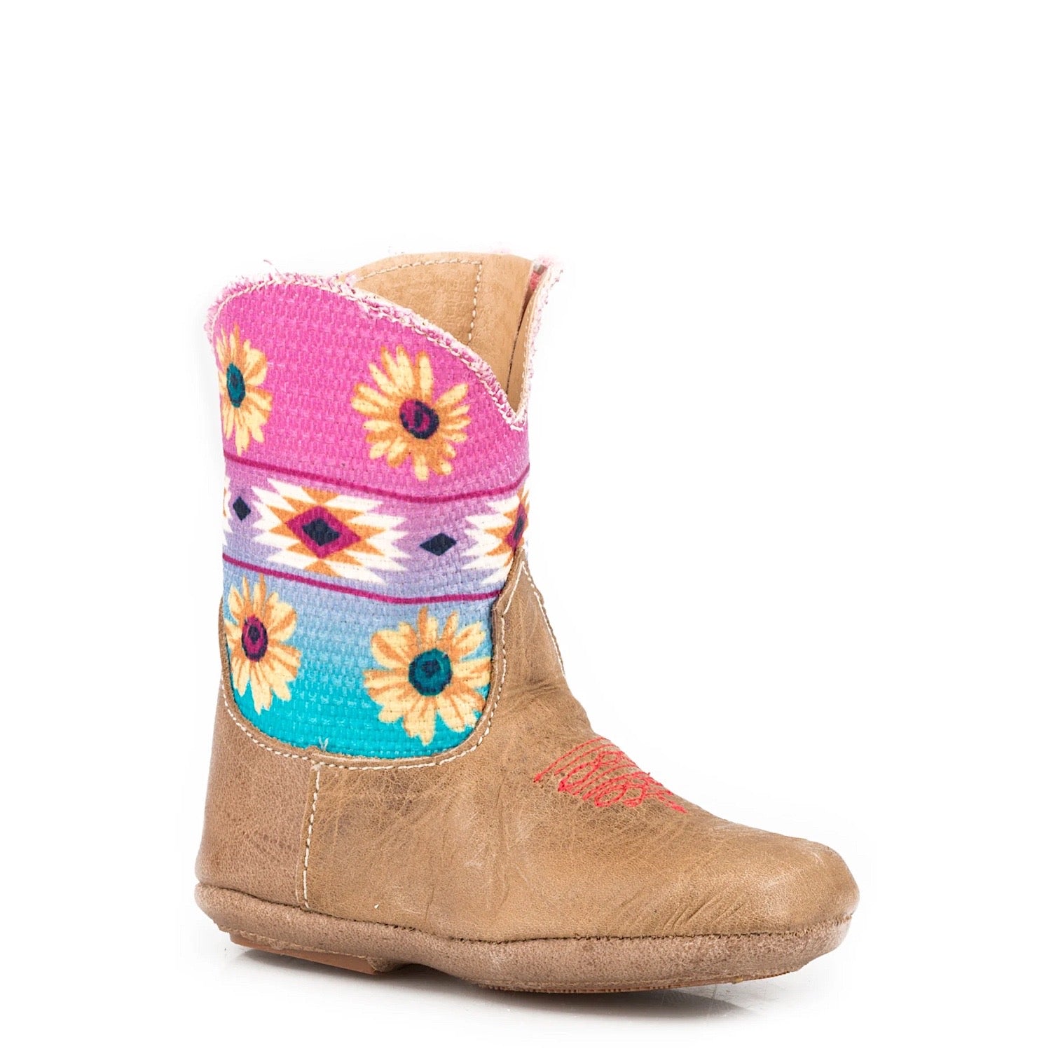 Roper INFANT Cowbaby Daisy Boot Tan - Soft Leather Baby Cowboy Boots for Girls & Boys - Perfect for Western Outfits, Rodeos & Country-Themed Events