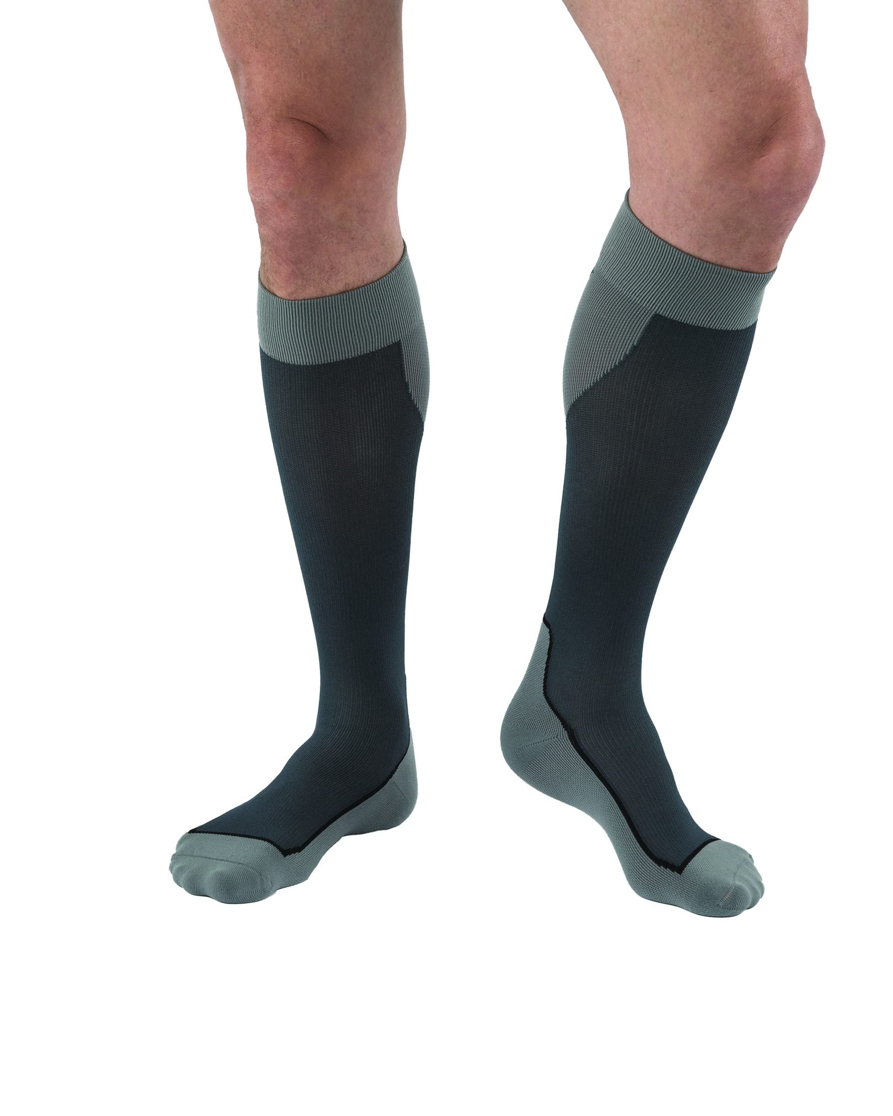 JOBST Sport Compression Socks 20-30 mmHg Knee High X-Large Black Grey - Athletic Support for Running, Travel & Recovery