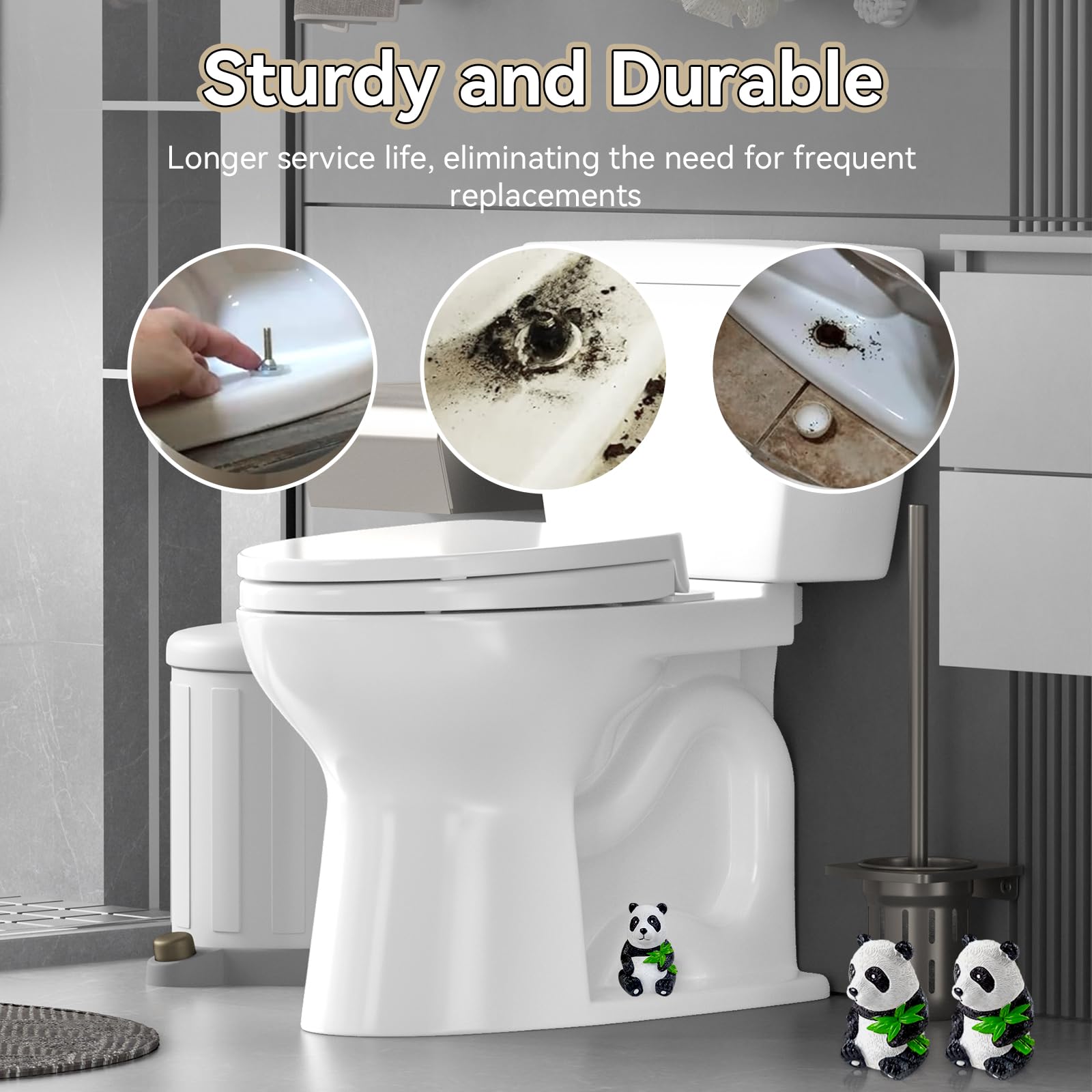 Decorative Resin Toilet Bolt Caps - 2pcs Panda Set for Bathroom Rust Prevention (Easy Installation)