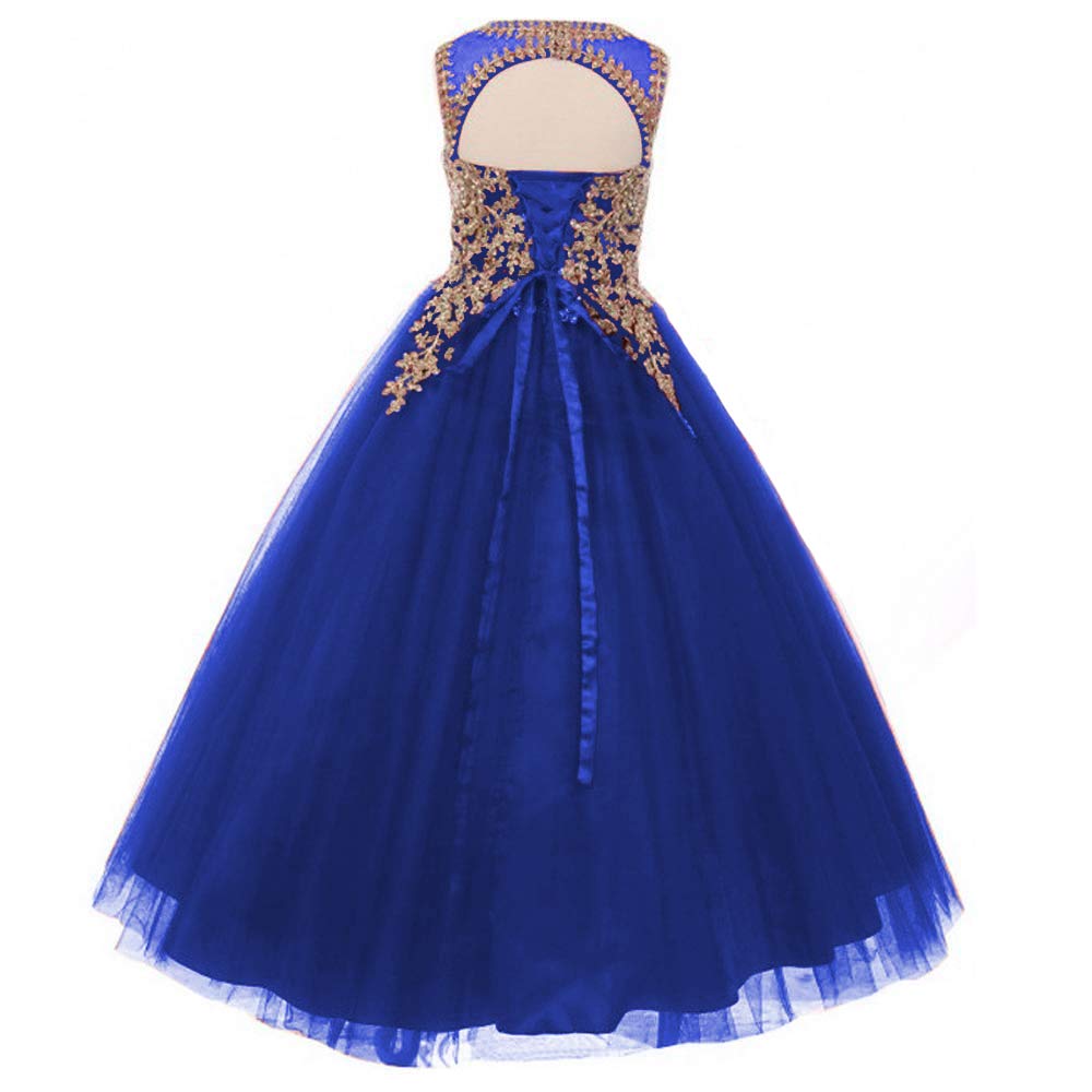 Elegant Gold Lace Burgundy Tulle Pageant Dress for Girls - Formal Long Prom Ball Gown for Special Occasions, Weddings & Dance Performances