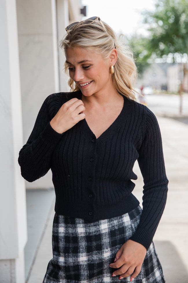 Black Ribbed Cardigan for Women - Cozy Knit Sweater for Fall & Winter | Perfect for Layering, Office Wear & Casual Outfits