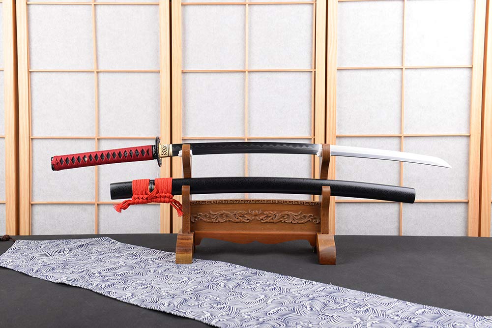 Handmade Clay Tempered Damascus Steel Japanese Samurai Katana Sword - Razor Sharp Full Tang Battle Ready Blade for Martial Arts Training, Cosplay & Collection | Authentic Japanese Sword for Display, Cutting Practice & Gift