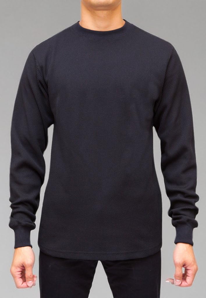Heavyweight Crew Neck Thermal Shirts for Men - Rugged Waffle Knit Fabric Long Sleeve Shirt | Winter Base Layer, Outdoor Workwear & Casual Wear