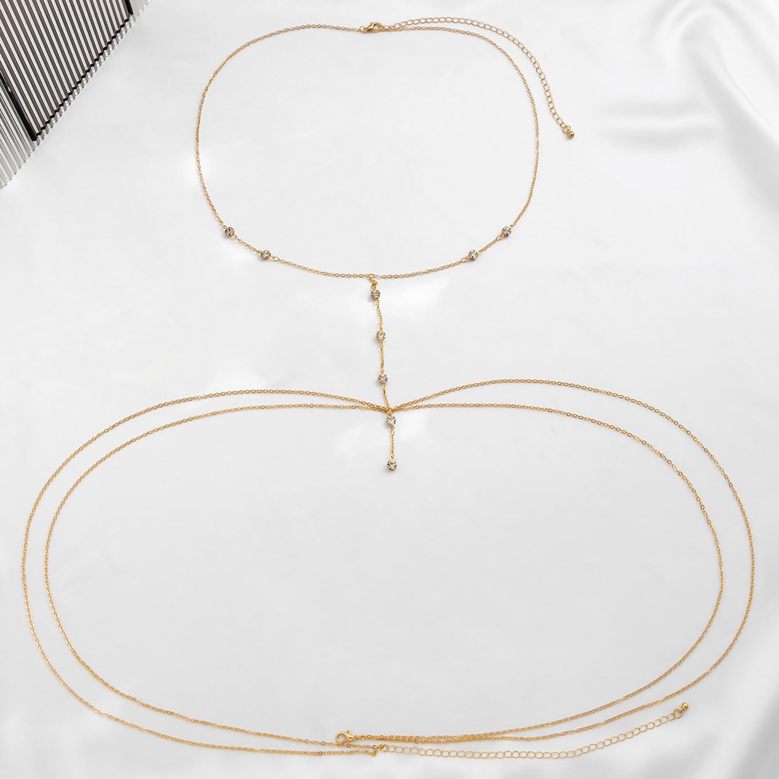 14K Gold Body Chains for Women - Layered Rhinestone Bikini Bra Jewelry, Crystal Waist Chain for Beach Parties, Summer Vacations & Boho Fashion Accessories