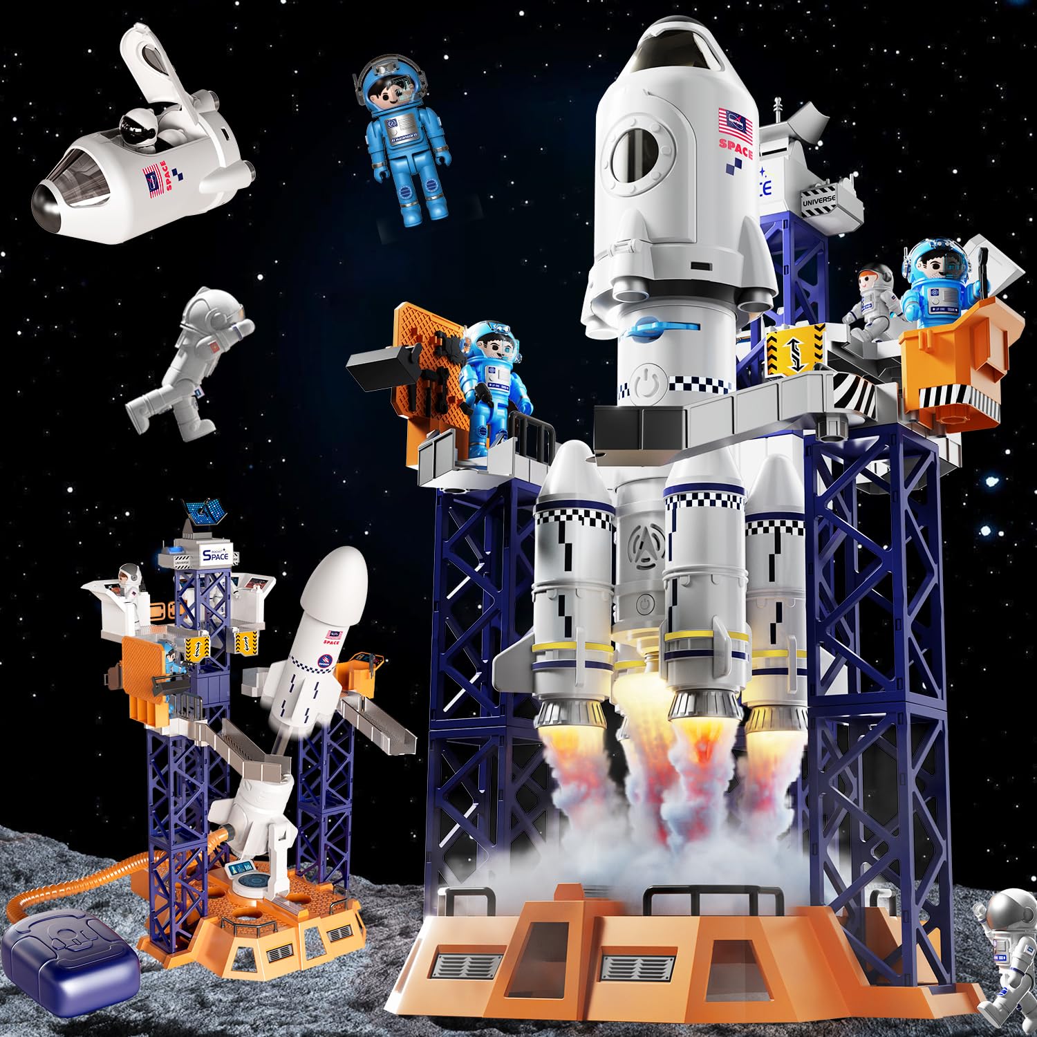 2-in-1 Rocket Launcher & Space Shuttle STEM Building Toy for Kids Ages 3-12 | Educational Aerospace Model with Mini Projector | Perfect Gift for Boys & Girls | Space Exploration Pretend Play & STEM Learning Activity