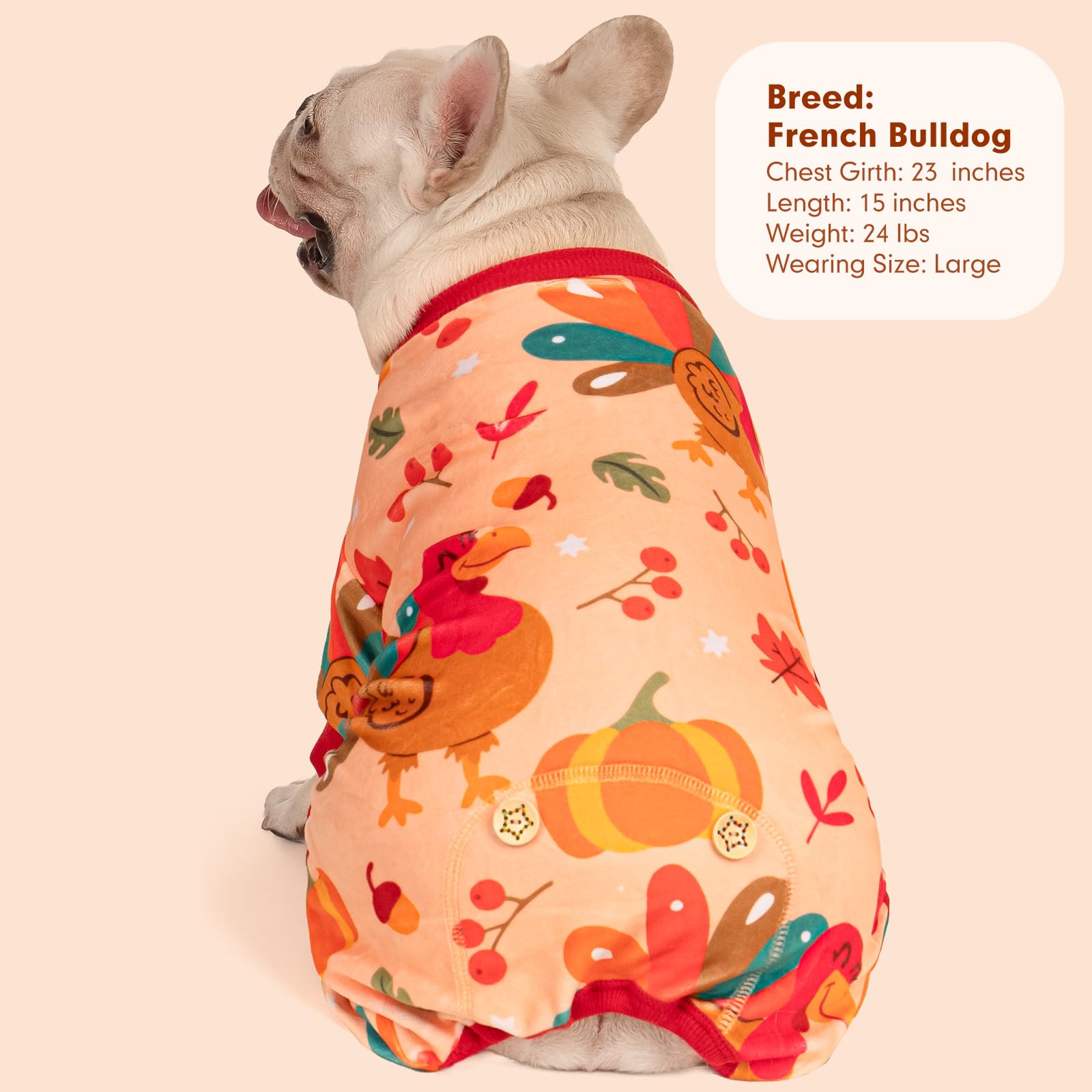 KYEESE Thanksgiving Dog Pajamas - Soft & Stretchable Turkey Print Velvet Onesie for Small & Medium Dogs | Cozy Dog Pjs, Apparel & Clothes for Holiday Family Gatherings & Indoor Lounging