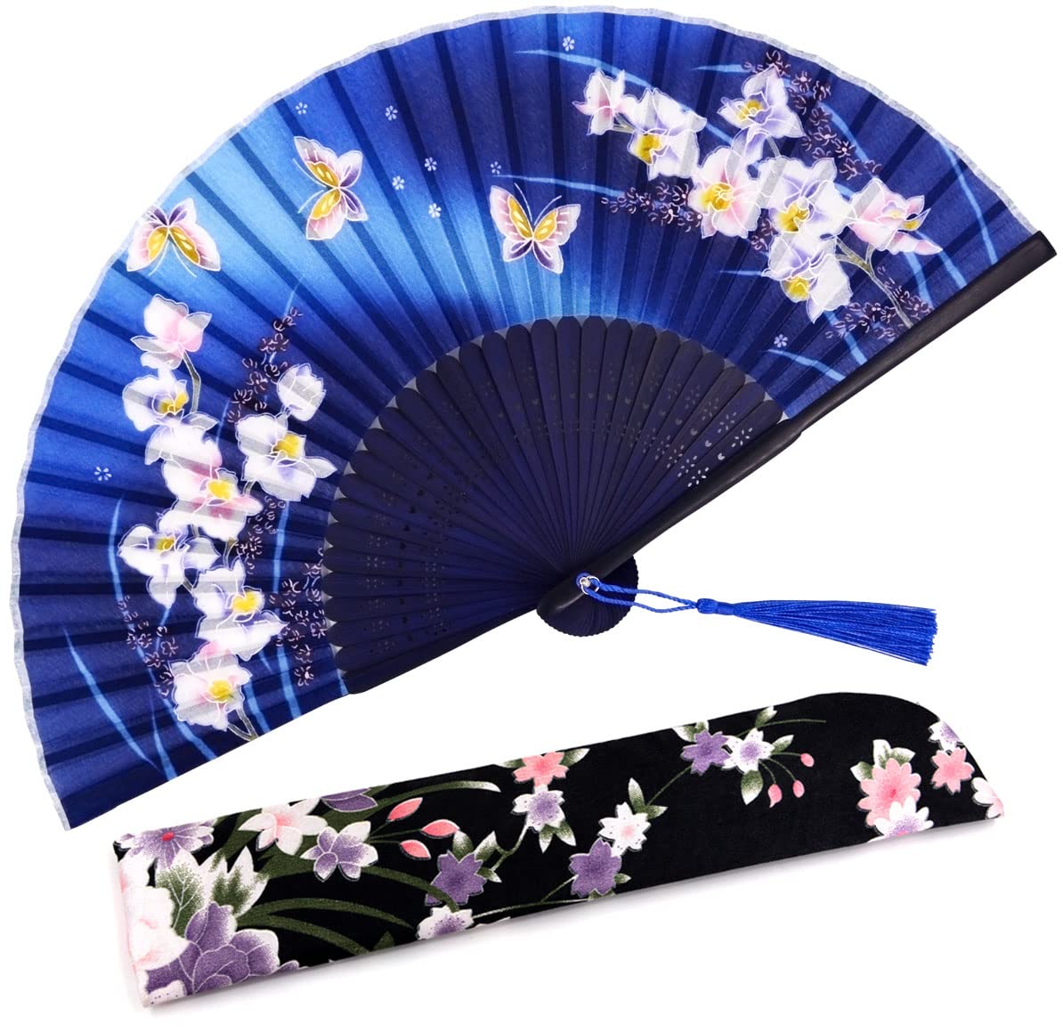Amajiji Vintage Chinese Japanese Style Bamboo Silk Folding Hand Fan for Women - Elegant Wedding, Party, Dance Performance Accessory & Home Decoration Gift (AM-16) | Perfect for Summer Cooling, Cosplay, Photo Props & Cultural Events