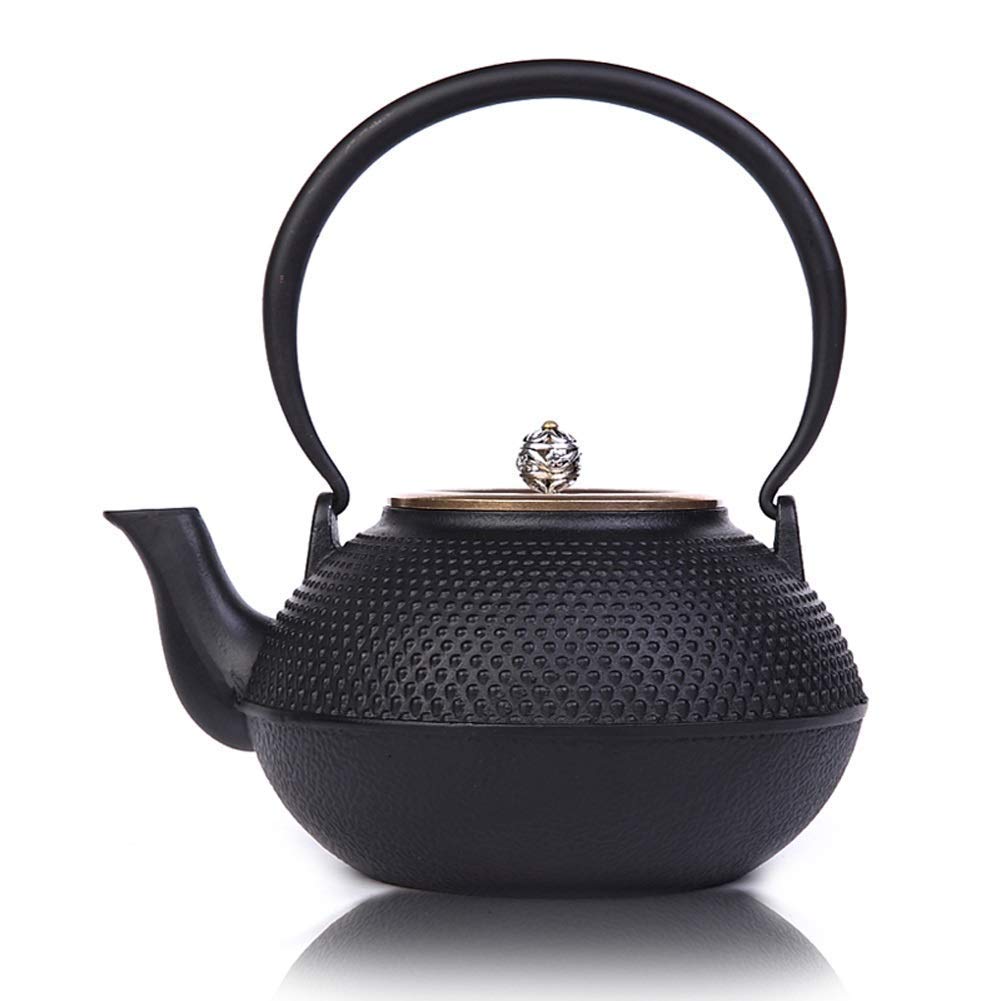 Premium Cast Iron Hobnail Teapot with Brass Lid - 1250ml Ceramic Teaware for Loose Leaf Tea | Elegant Black Design with Silver Button | Perfect for Home Tea Ceremonies, Afternoon Tea & Gifts