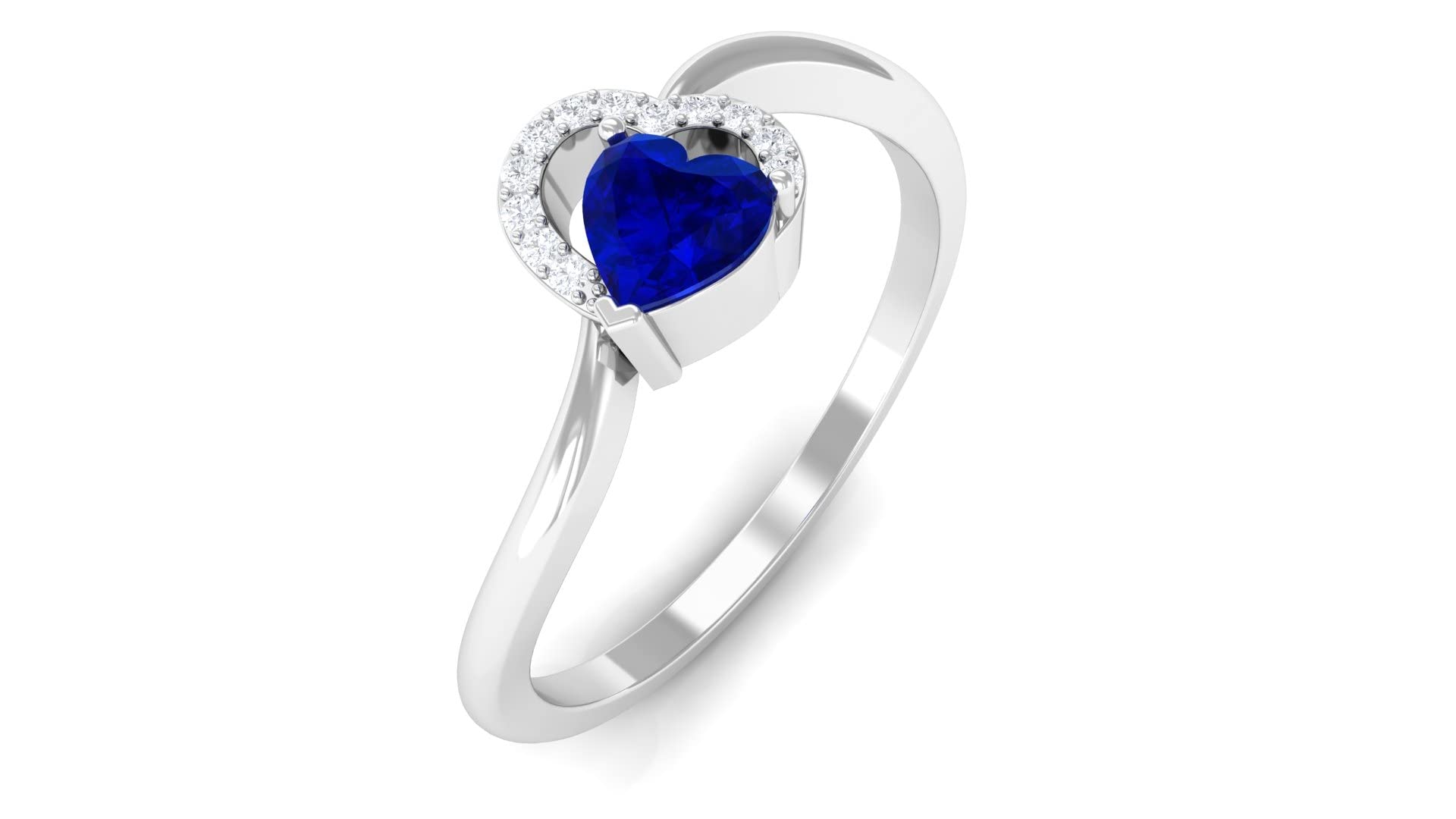 1/2 CT Lab-Created Blue Sapphire & Diamond Heart Ring for Women - 14K Solid Gold Promise Ring - Perfect for Anniversaries, Engagements & Romantic Gifts