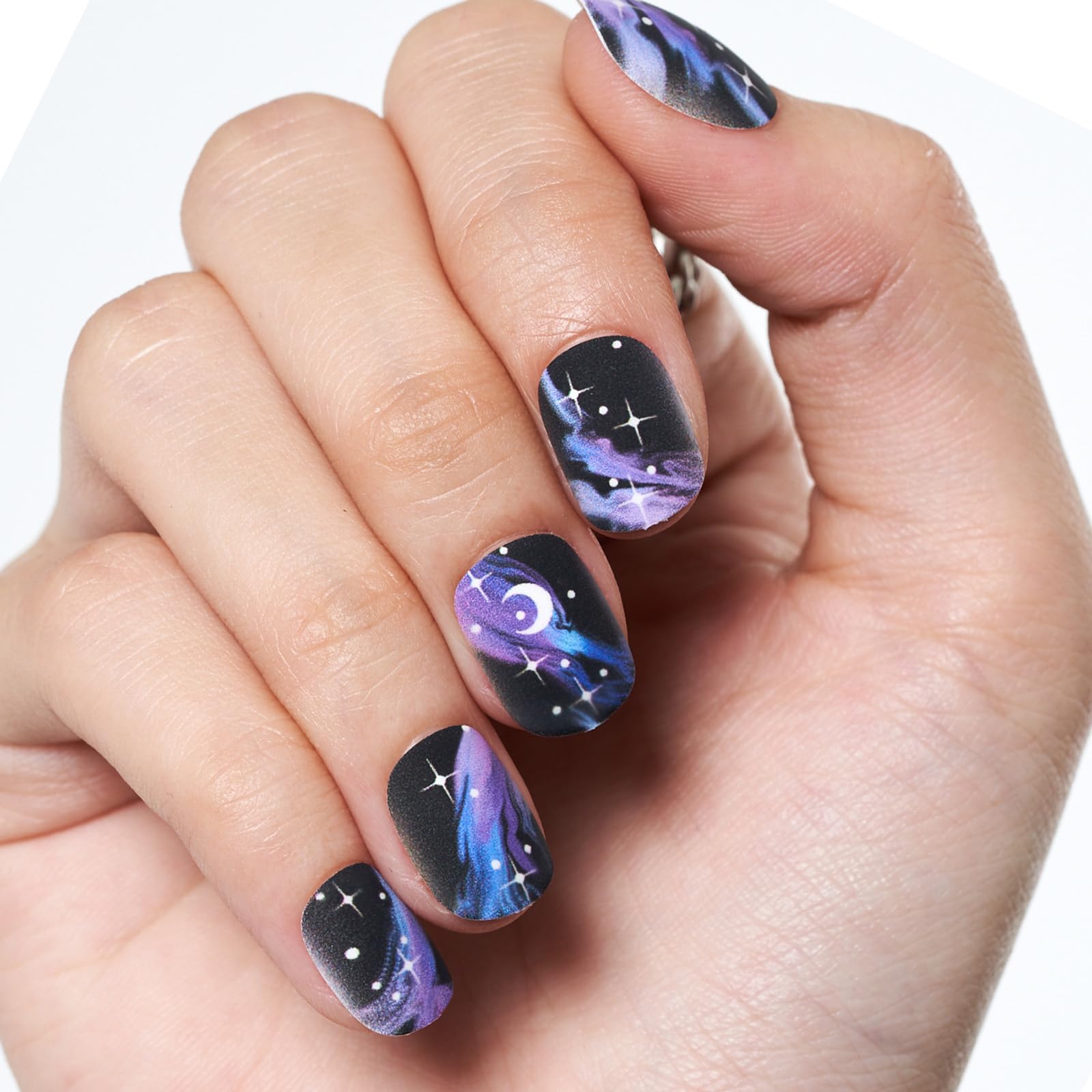 Glamermaid Extra Short Squoval Press On Nails - 24Pcs Matte Round Reusable Fake Nails with Galaxy Purple Mist & Milky Way Gel Glue - UV Finish Acrylic False Nails Manicure Kit for Women | Perfect for Parties, Weddings, and Everyday Glam
