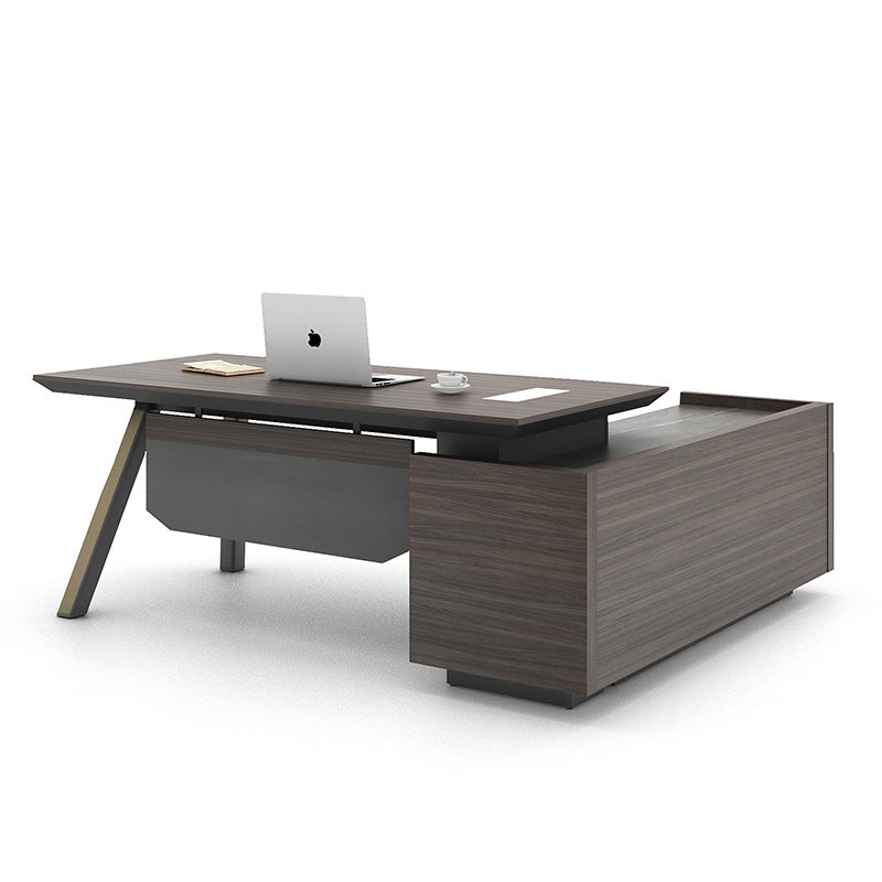 KAISON Executive Desk with Reversible Return 2M - Brown Grey Office Desk for Home & Business - Modern L-Shaped Workstation with Spacious Surface