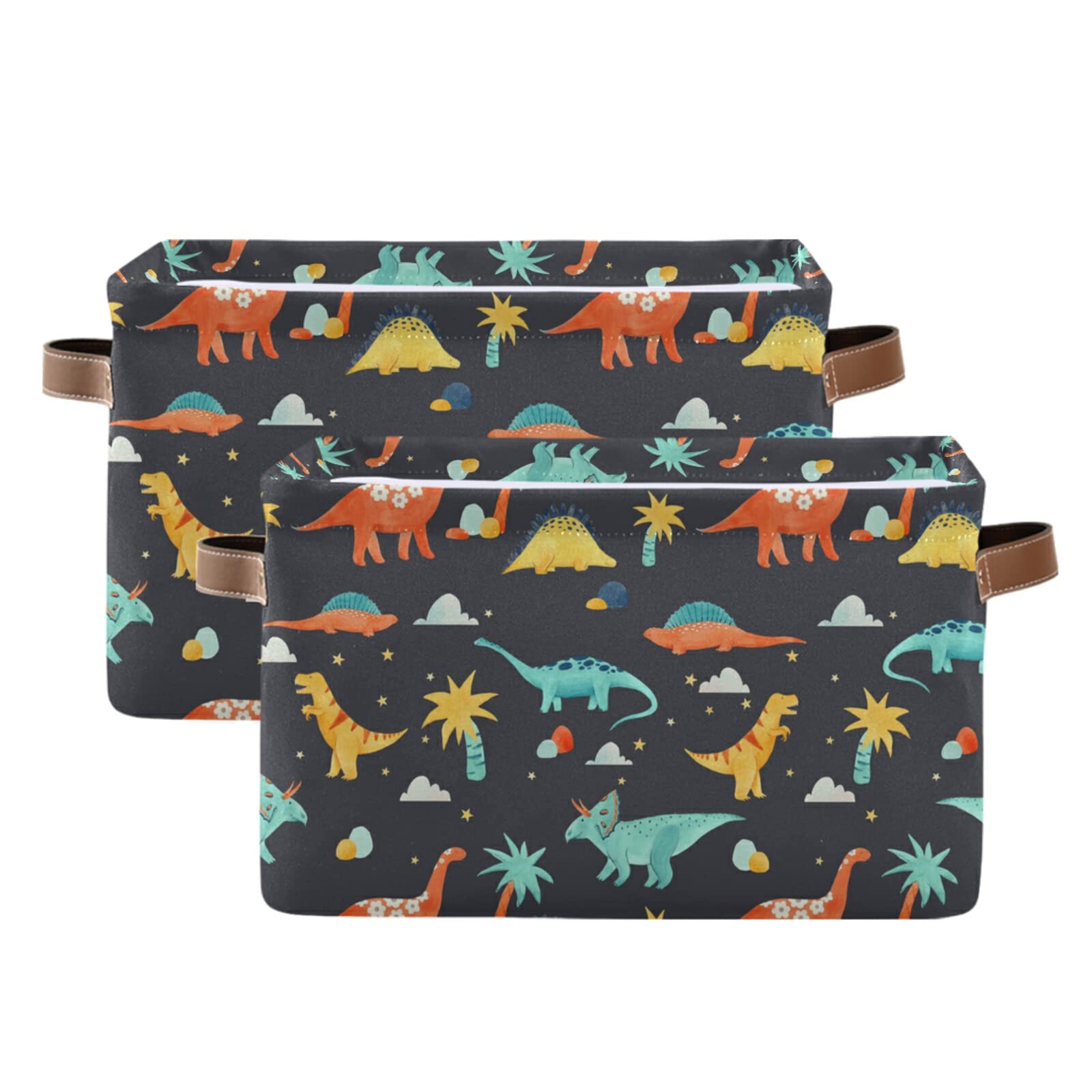 ALAZA Waterproof Dinosaur Toy Storage Basket - Set of 2 Cute Nursery Organizer Bins (14.2x10.2x8.3 Inches) for Baby Shower Gifts, Kids Room Decor & Playroom Organization - RB432