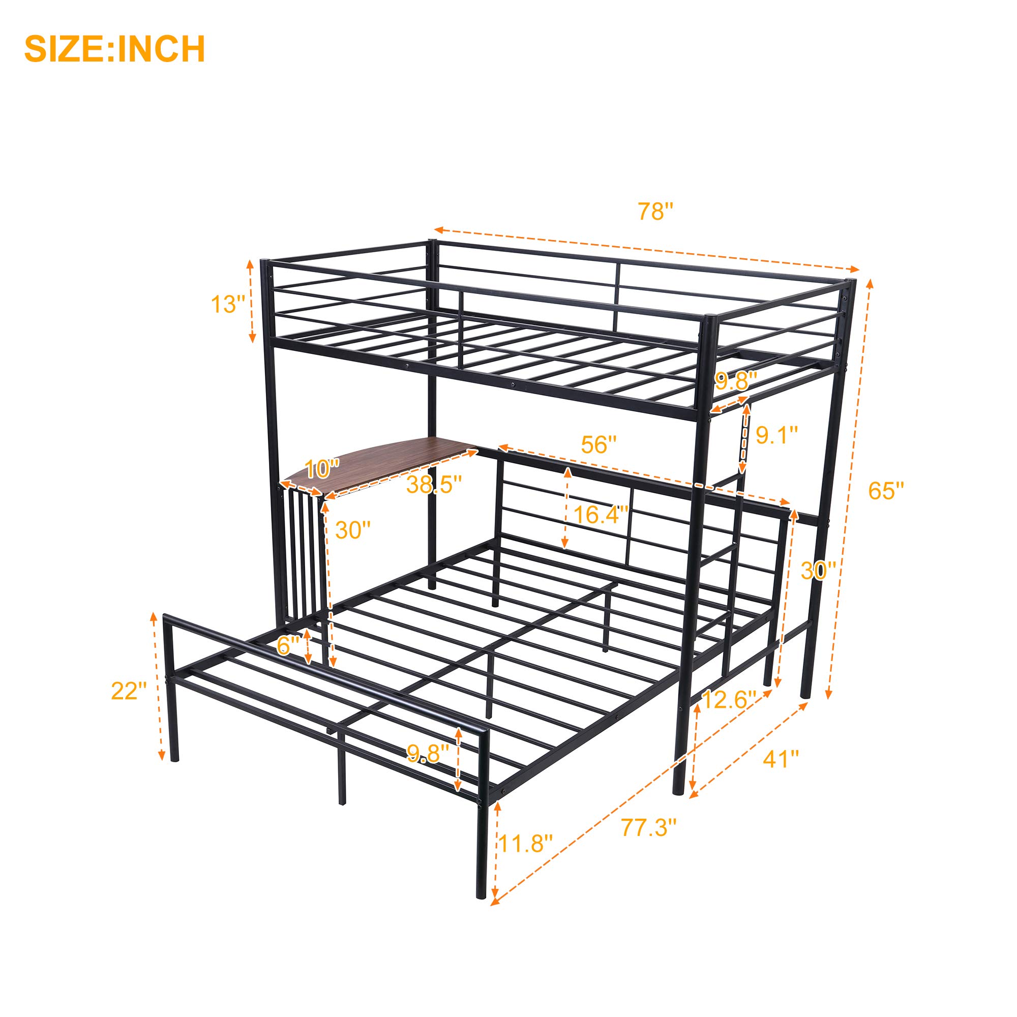 P PURLOVE Twin-Over-Full Bunk Bed - Sturdy Metal Bunk Bed Frame with Full Size Lower Platform, Built-in Ladder & Safety Guard Rails - Easy Assembly for Kids, Teens & Adults - Perfect for Small Bedrooms, Guest Rooms & Vacation Homes