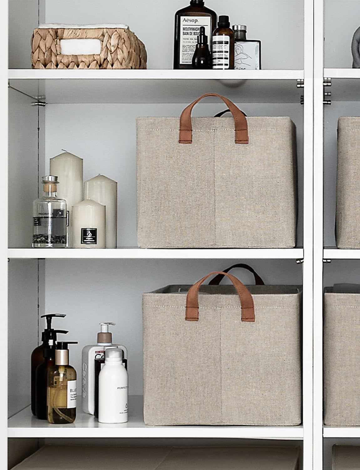 StorageWorks Fabric Storage Bins with Handles & Metal Frame - 2-Pack Closet Organizer for Bedroom, Closet & Office - Large Brown & Beige Shelves Baskets for Home Organization