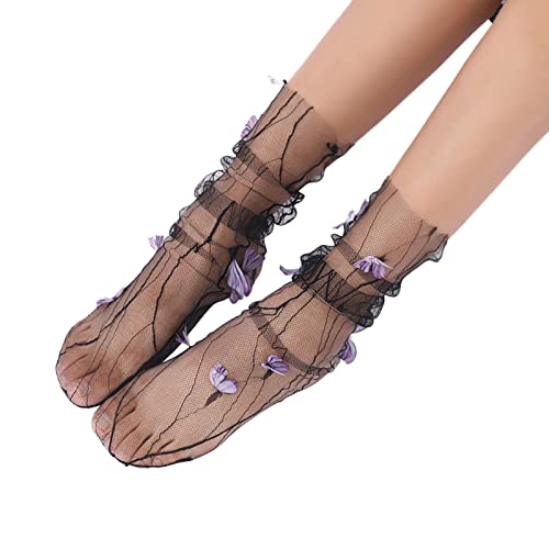 Breathable Spring & Summer Women's Socks - Trendy Floral Print Casual Crew Socks for Everyday Wear | Comfortable Skin Tone Socks for Work, Gym & Home
