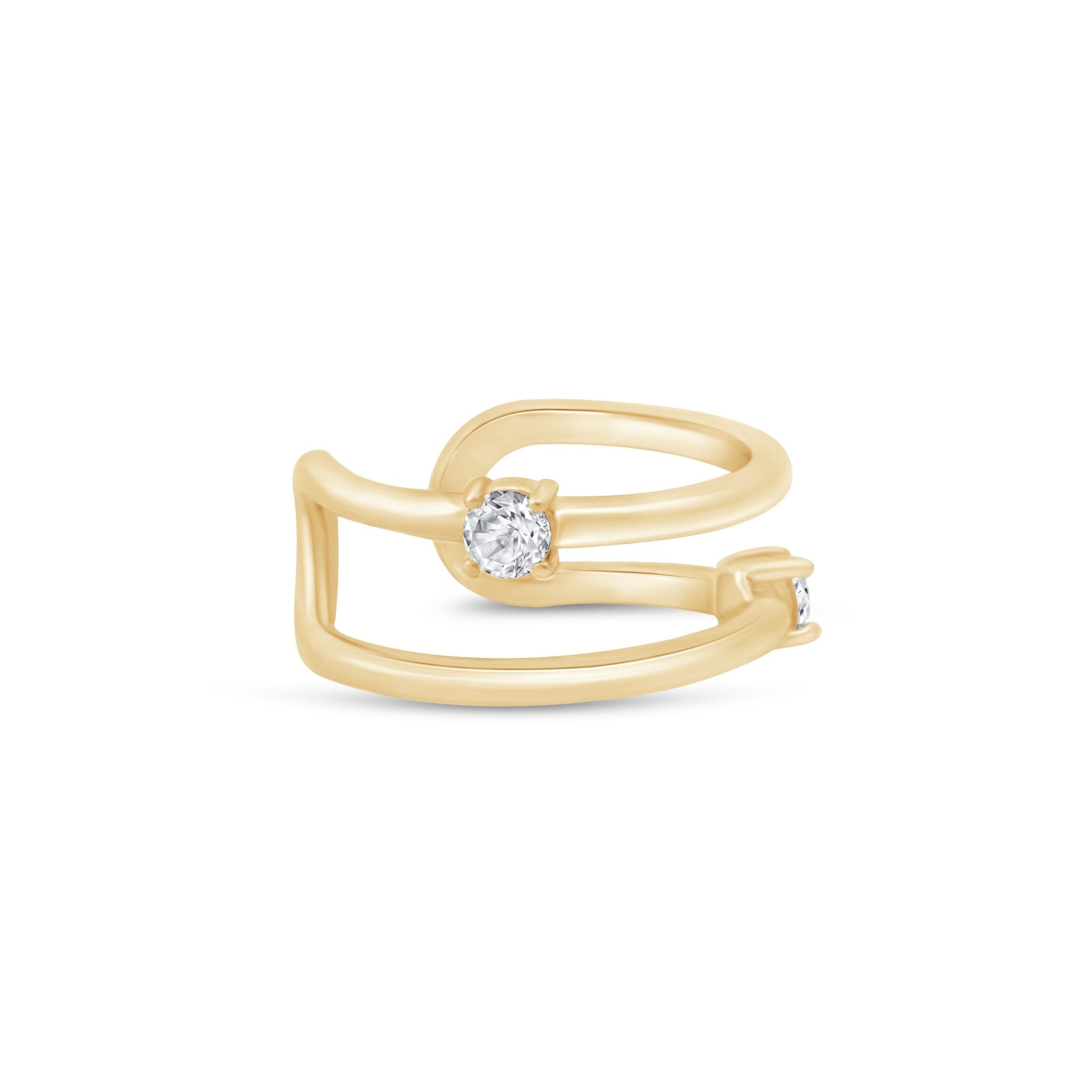 14k Solid Yellow Gold Cubic Zirconia Double Wire Ear Cuff - Elegant Cartilage Earring for Women, Perfect for Parties, Weddings & Everyday Wear