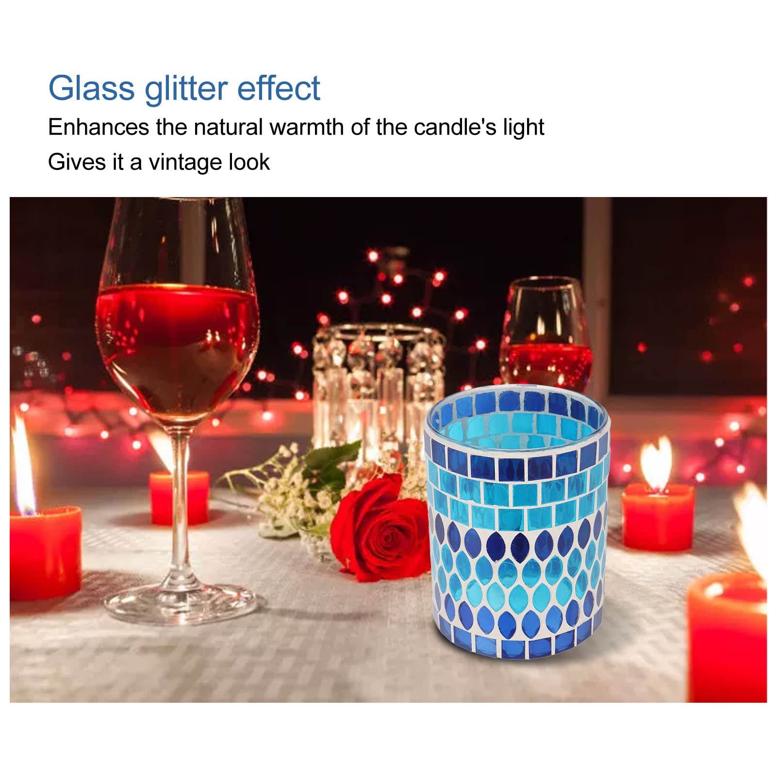 Handmade Mosaic Glass Candle Holder - Blue Votive Tealight Holder for Home Decor, Wedding Centerpiece, Romantic Dinner Ambiance