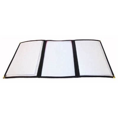 Winco Tri-Fold Triple Panel Menu Cover - Black, 9.5