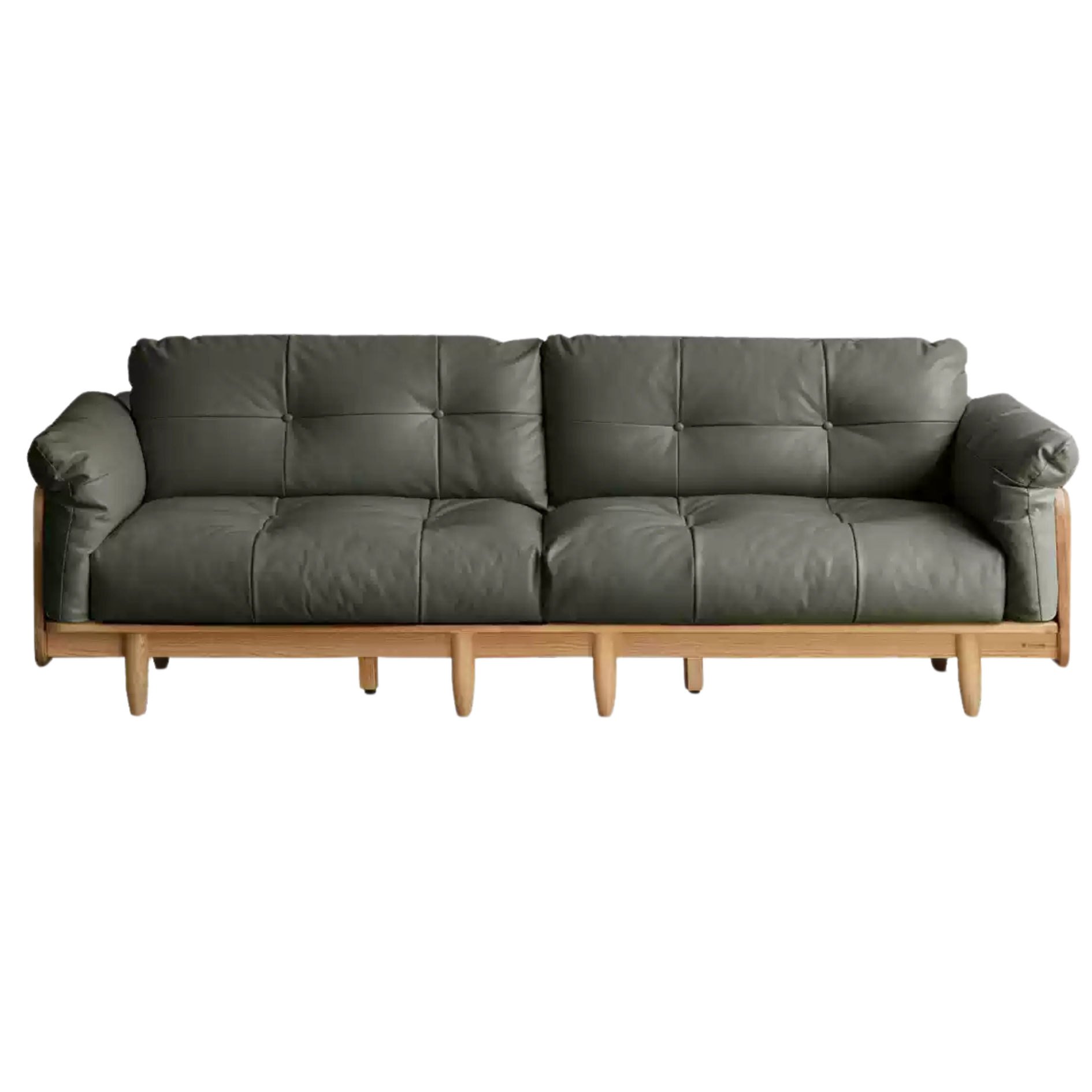 Premium Oak Solid Wood Genuine Leather Fabric Sofa - Modern Living Room Furniture for Home & Office - Comfortable Seating for Relaxation & Entertainment