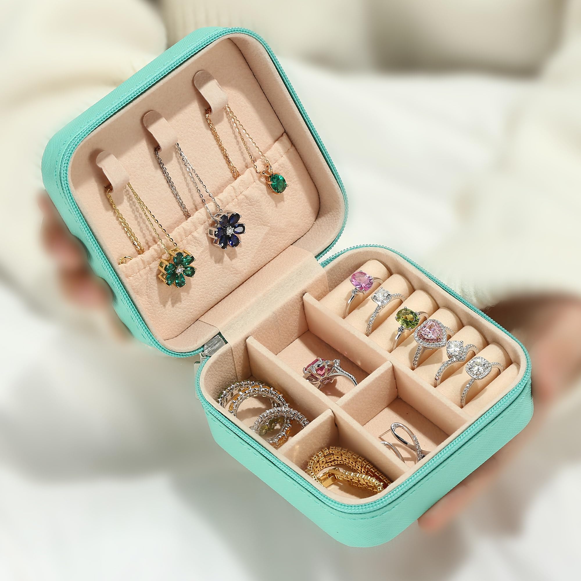 Personalized Initial Jewelry Box for Women - Small Travel Jewelry Case with Monogram Letter A in Blue | Valentines Day, Birthday & Anniversary Gift Ideas for Her | Perfect for Travel, Home Storage & Special Occasions