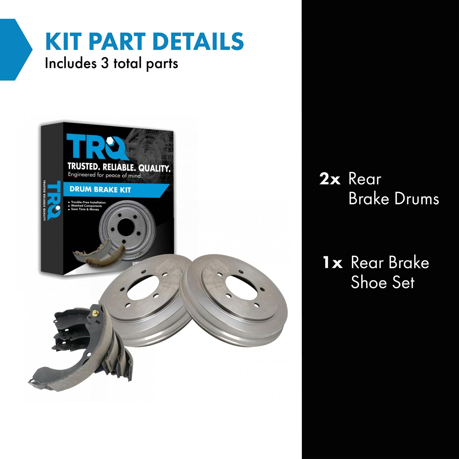 TRQ Brake Drum & Shoe Rear Set Kit - Compatible with Chrysler Dodge Jeep Vehicles - Perfect for DIY Car Repairs & Maintenance
