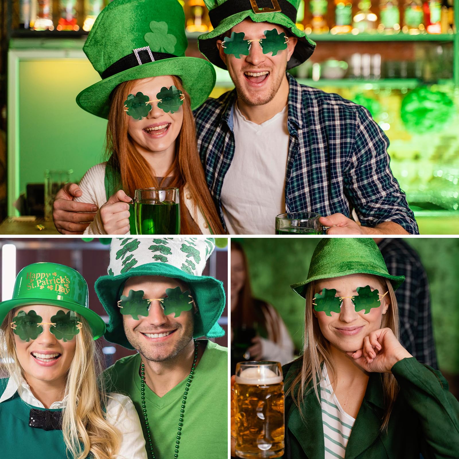 St. Patrick's Day Sunglasses for Women & Men - Irish Shamrock Green Four Leaf Clover Costume Party Glasses | Fun Festival, Parade, Pub Crawl Accessories