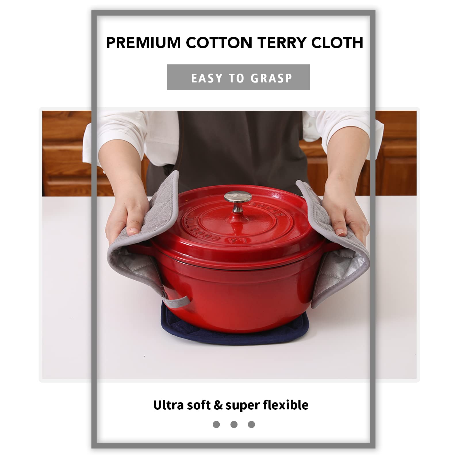 Joyhalo 6 Pack Heat Resistant Kitchen Pot Holders - Terry Cloth Oven Mitts & Hot Pads for Cooking, Baking & Grilling - Perfect for Stovetop, Oven & BBQ Use