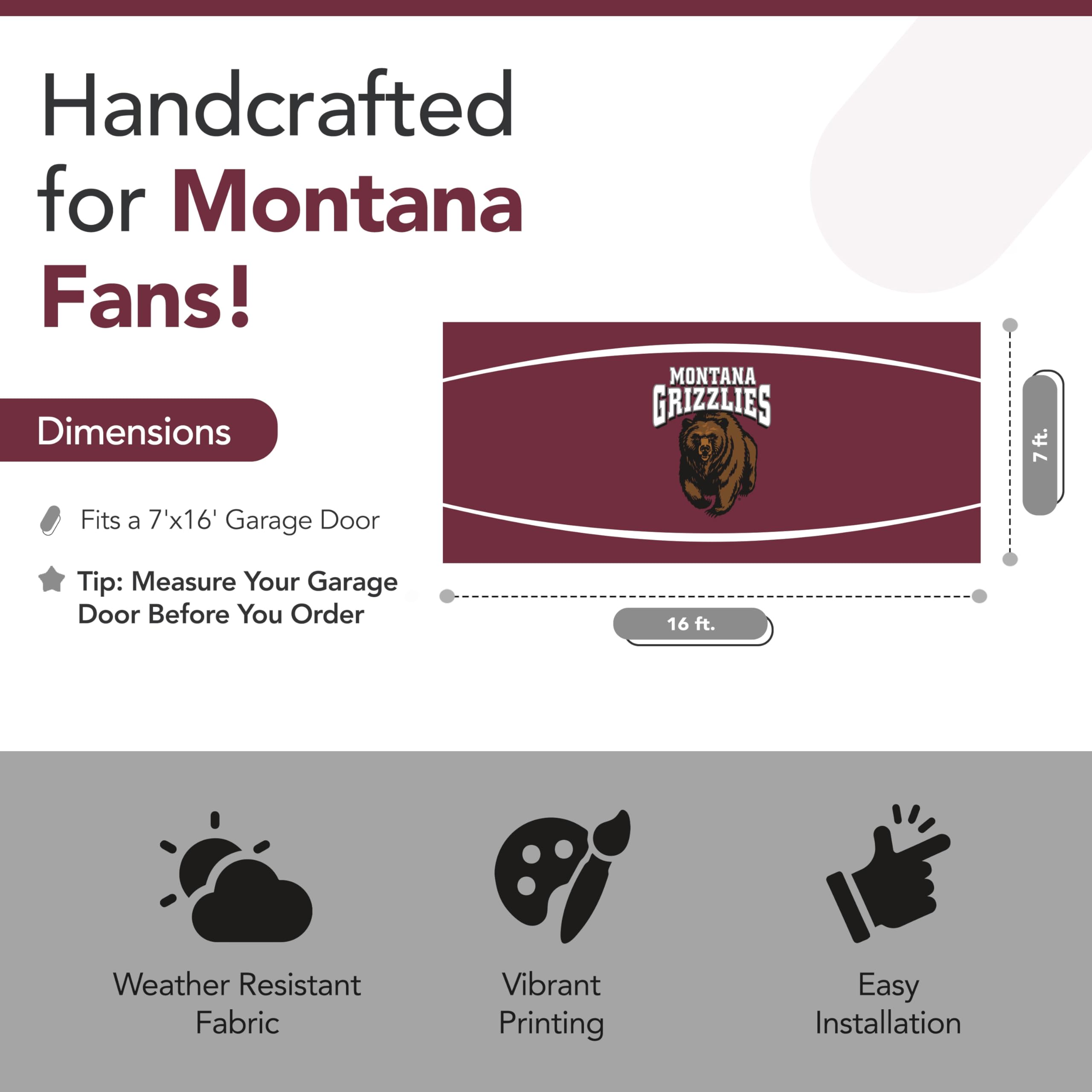 Montana Grizzlies NCAA Licensed 7' x 8' College Sports Garage Door Banner - Durable Tension Polyester in Maroon, Brown & White - Perfect for Game Day Decor, Tailgating & School Spirit Displays