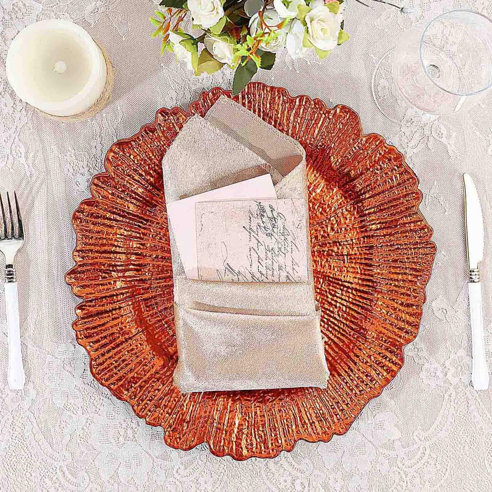 Tiger Chef Orange Reef Charger Plates - Elegant 12-Inch Round Decorative Plate Chargers for Weddings, Parties & Formal Dining (Set of 6) - Perfect for Table Settings, Buffet Displays & Special Events