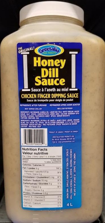 Original Greetalia Honey Dill Chicken Finger Dipping Sauce - 4L/1.1 Gallon Jug - Premium Canadian Import - Perfect for Wings, Nuggets & Party Platters