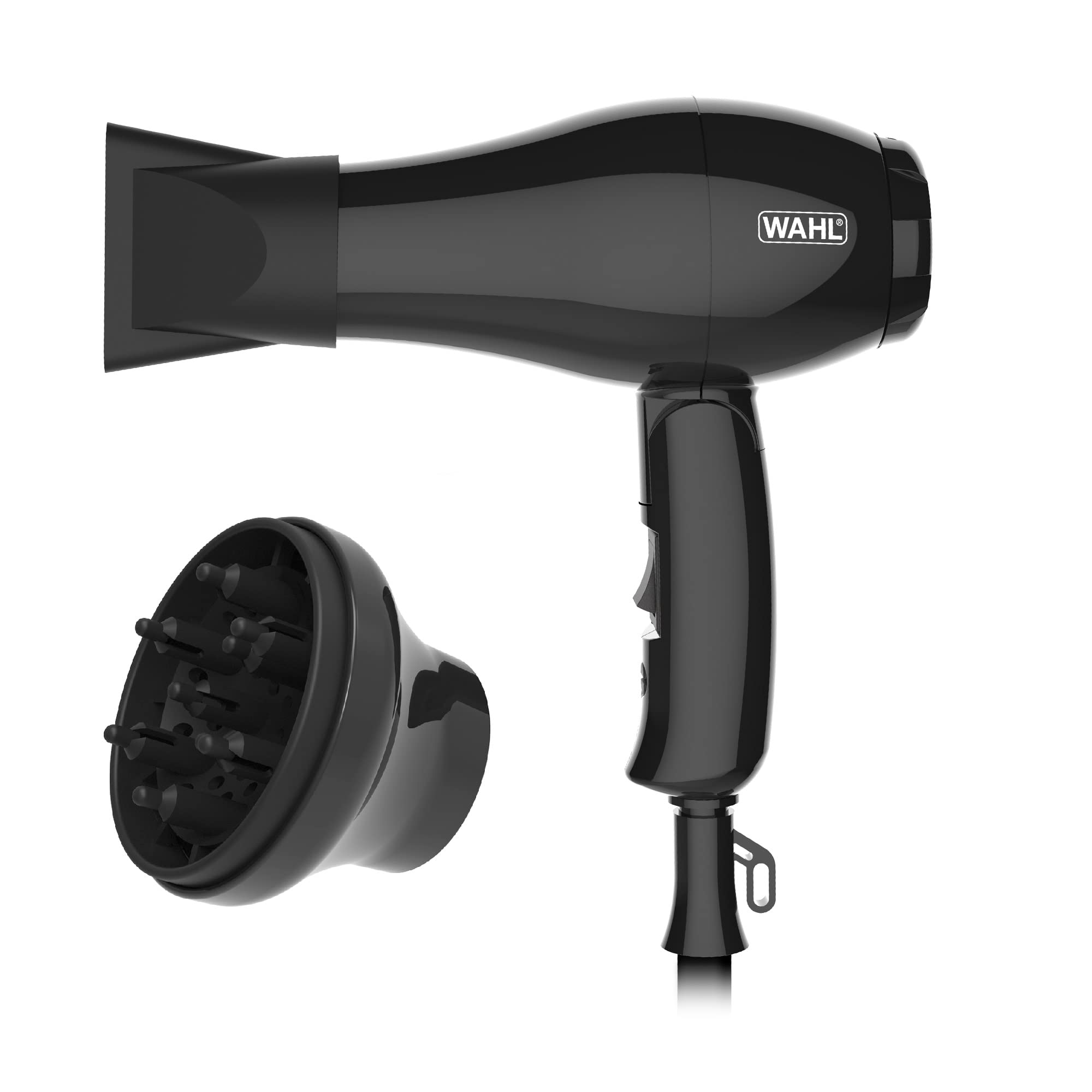 Wahl Compact Foldable Travel Hair Dryer with Attachments - Dual Heat Settings & Worldwide Voltage - Portable Hairdryer for Vacation, Business Trips & Gym Use - Black