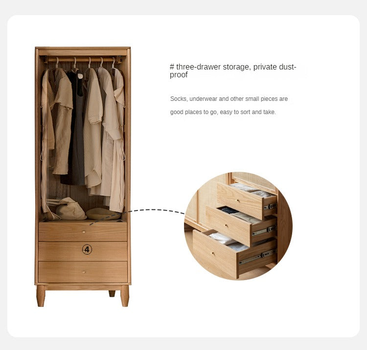 Solid Oak Wood Rattan Wardrobe - Stylish Storage for Bedroom, Living Room & Closet Organization