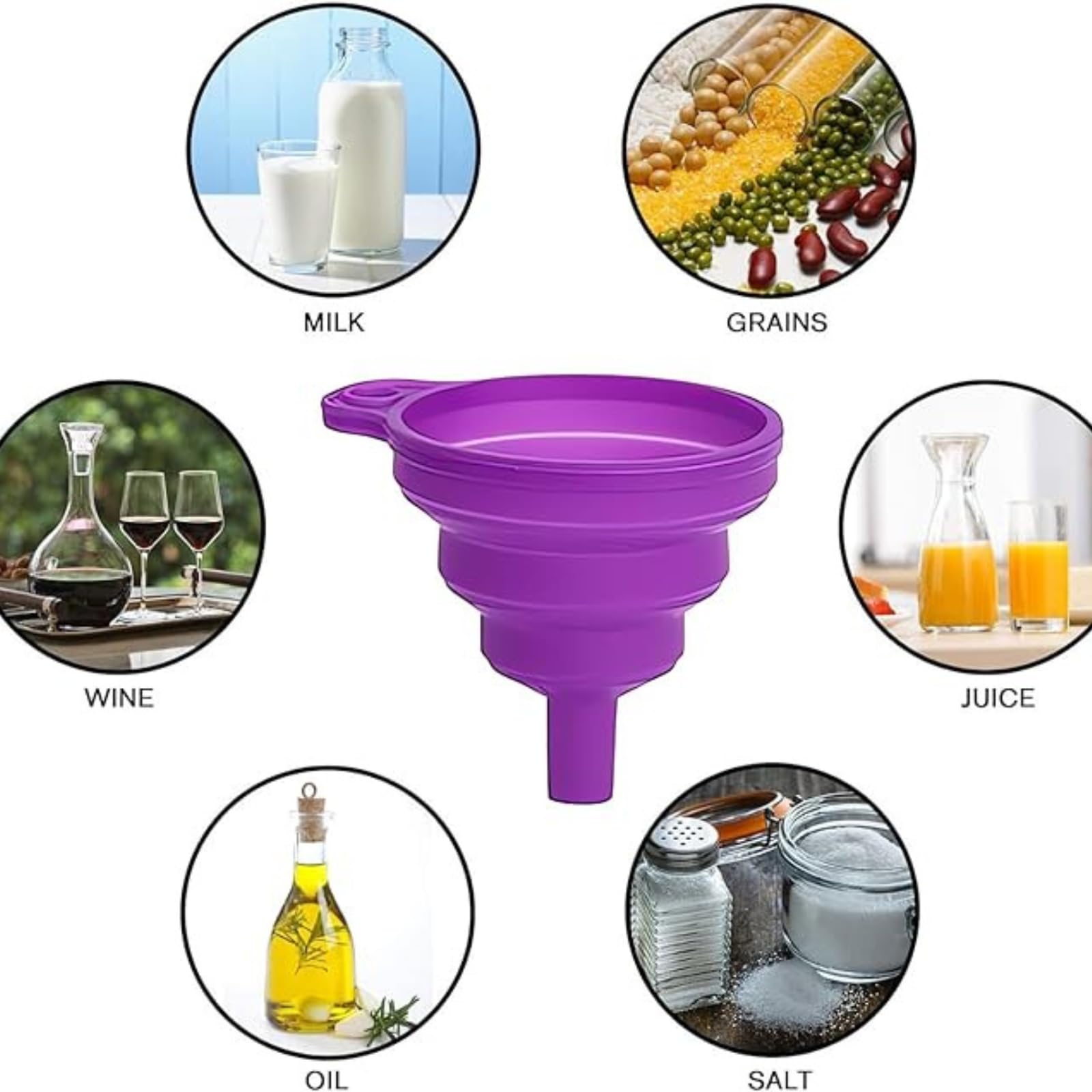 TASMAX Flexible Silicone Funnel - Foldable Mushroom Shape Kitchen Funnel for Oil, Liquids & Powder Transfer - Heat Resistant & Reusable - Pack of 3 - Perfect for Cooking, Baking, Auto Maintenance & DIY Projects