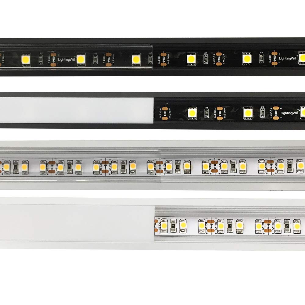 Black LED Profile U01 9x23mm U-Shaped Aluminum Channel System - Perfect for Under Cabinet Lighting, Cove Lighting, and Accent Lighting in Homes & Offices