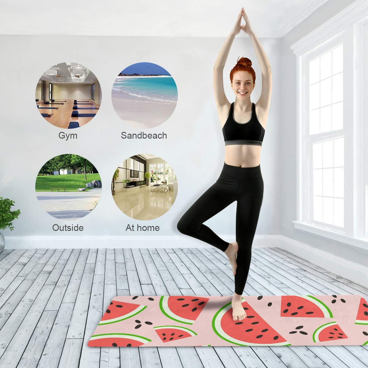 ALAZA Non-Slip Watermelon Slice Yoga Mat for Summer - Extra Thick Fitness Exercise Mat for Yoga, Pilates & Home Workouts - Perfect for Hot Yoga, Gym Sessions & Outdoor Training