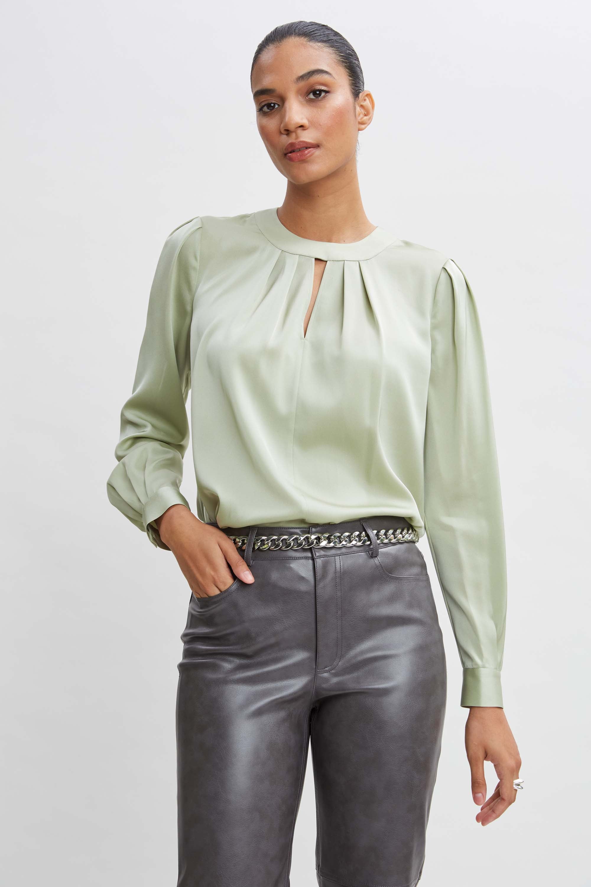 Elegant Silk Keyhole Blouse for Women - Soft & Breathable V-Neck Shirt - Perfect for Office, Date Night & Special Occasions