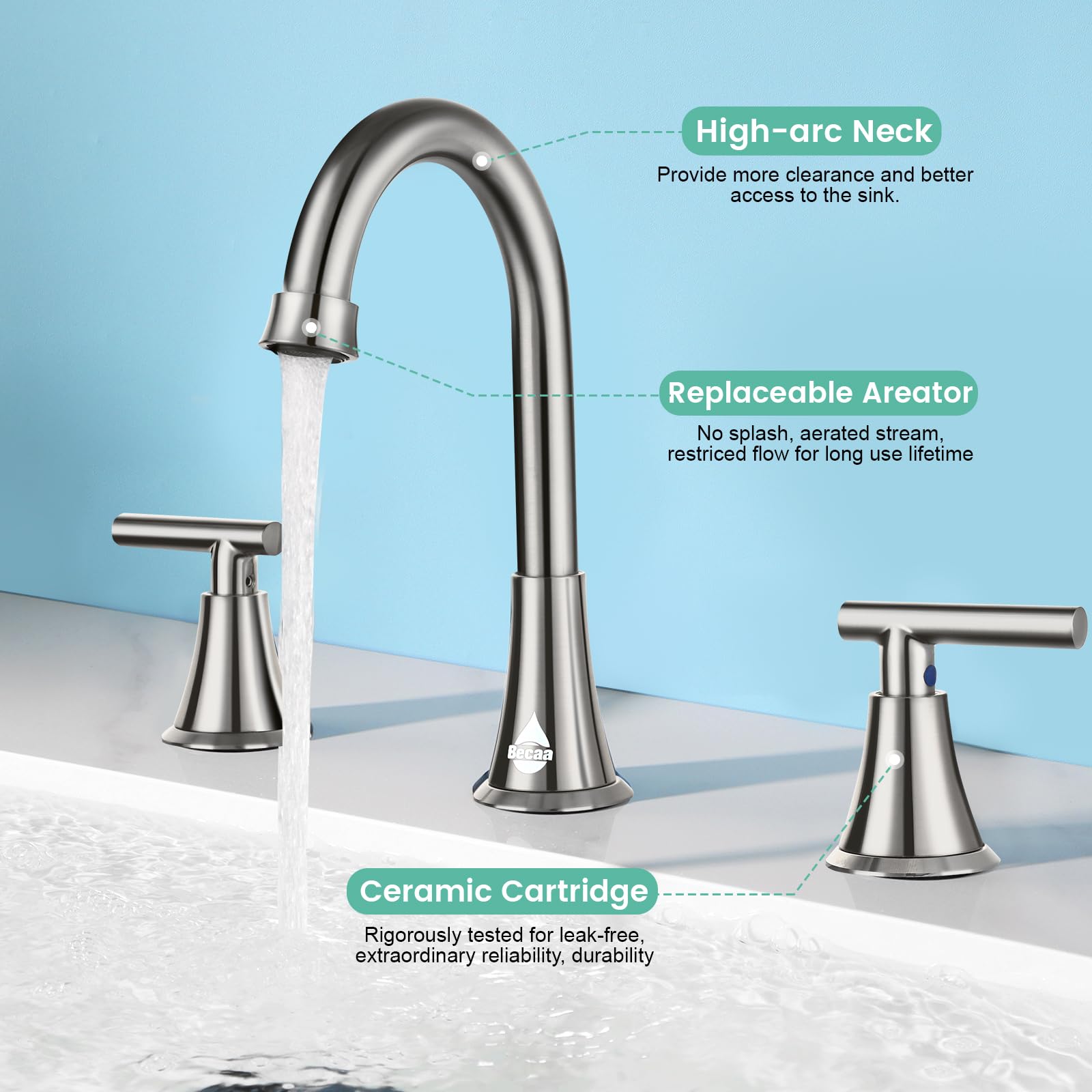 Stainless Steel Bathroom Sink Faucet with Pop-up Drain - for Vanity & Lavatory Use