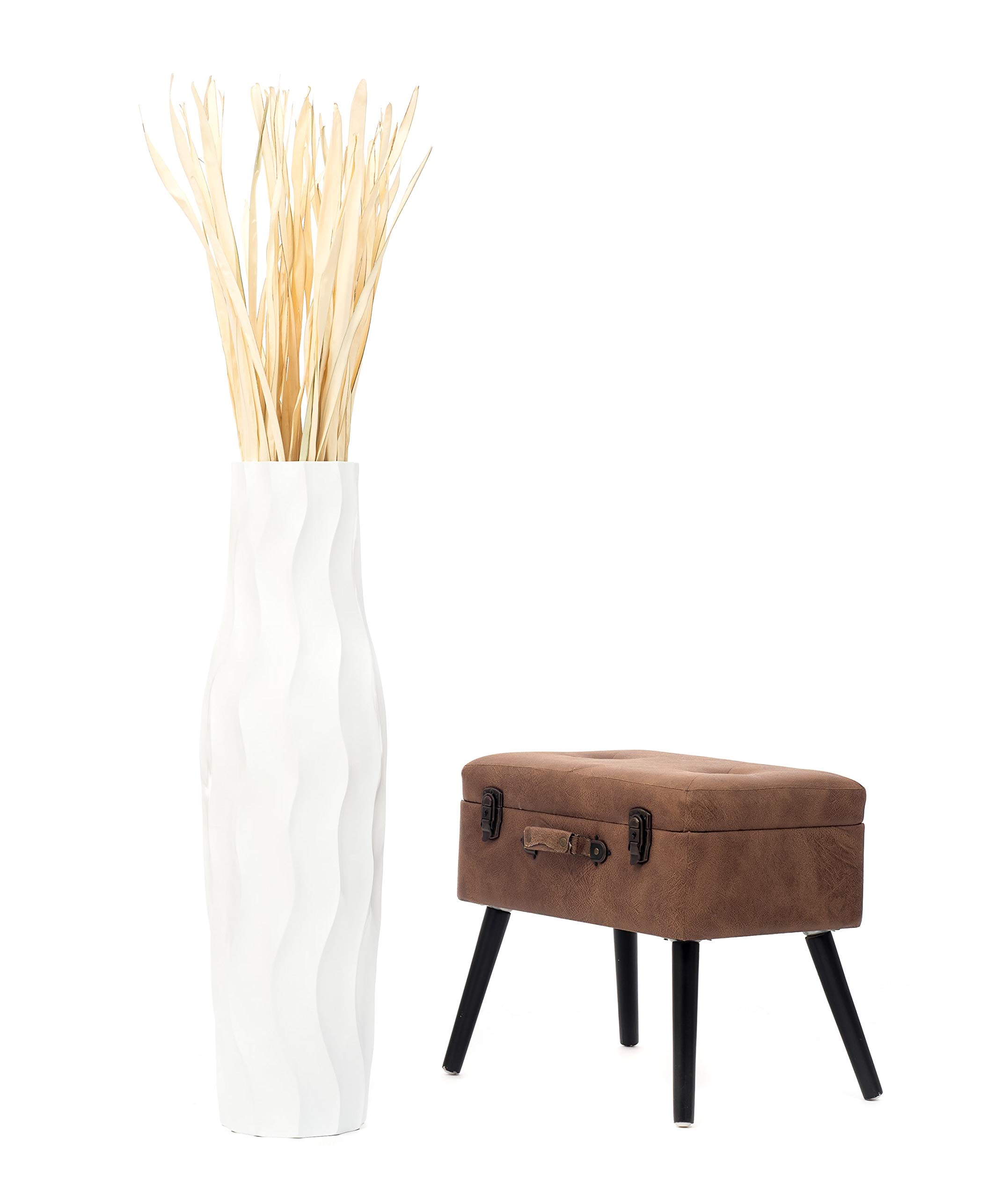 Leewadee 36 Inch Large White Wooden Floor Vase - Farmhouse Home Decor for Flowers, Fake Plants & Pampas Grass - Perfect for Living Room, Bedroom & Entryway Decor