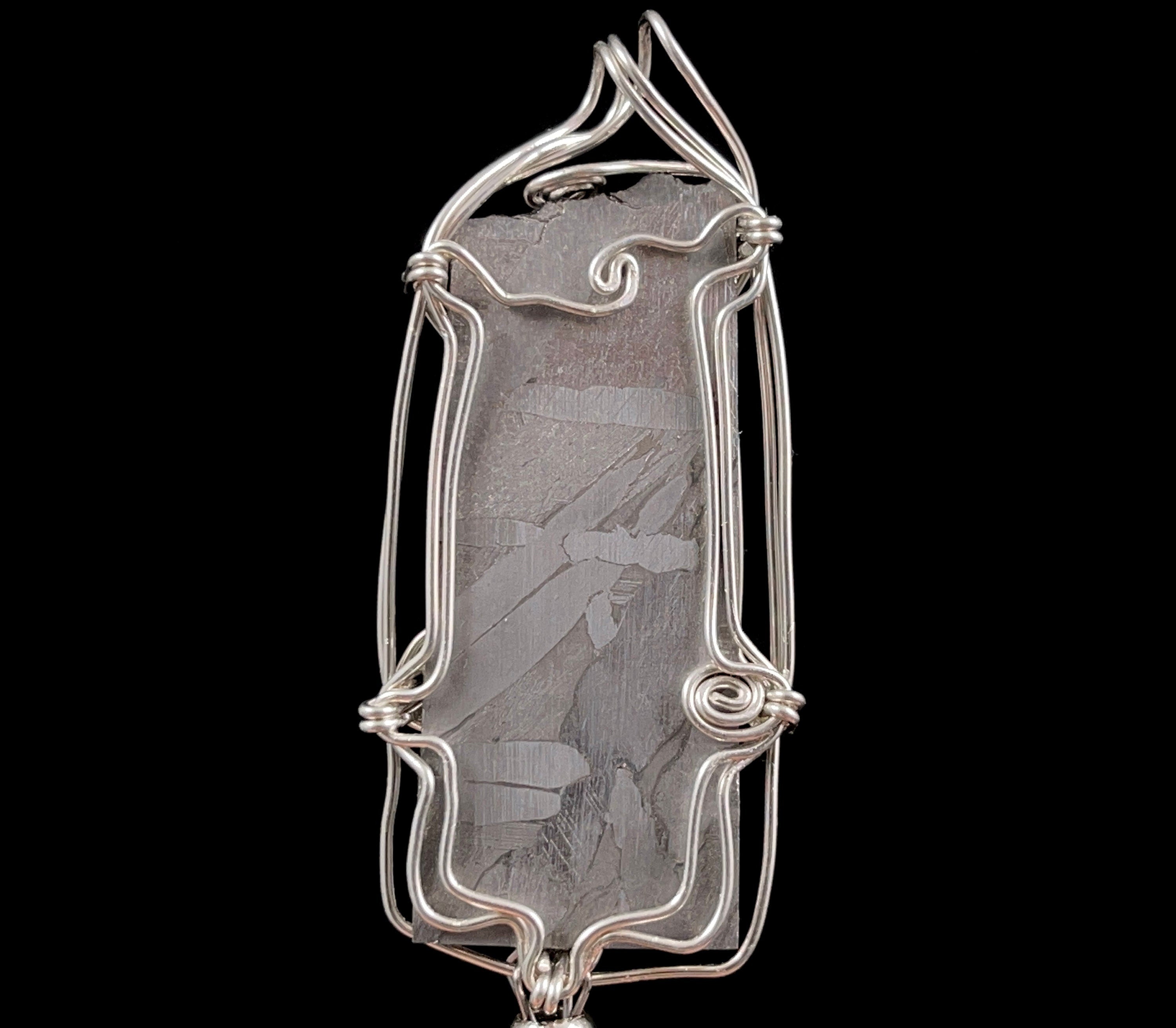 Ancient Muonionalusta Meteorite & Herkimer Diamond Pendant - Handmade Wire Wrapped Crystal Necklace - Unique Spiritual Jewelry Gift for Meditation, Energy Healing & Boho Fashion
