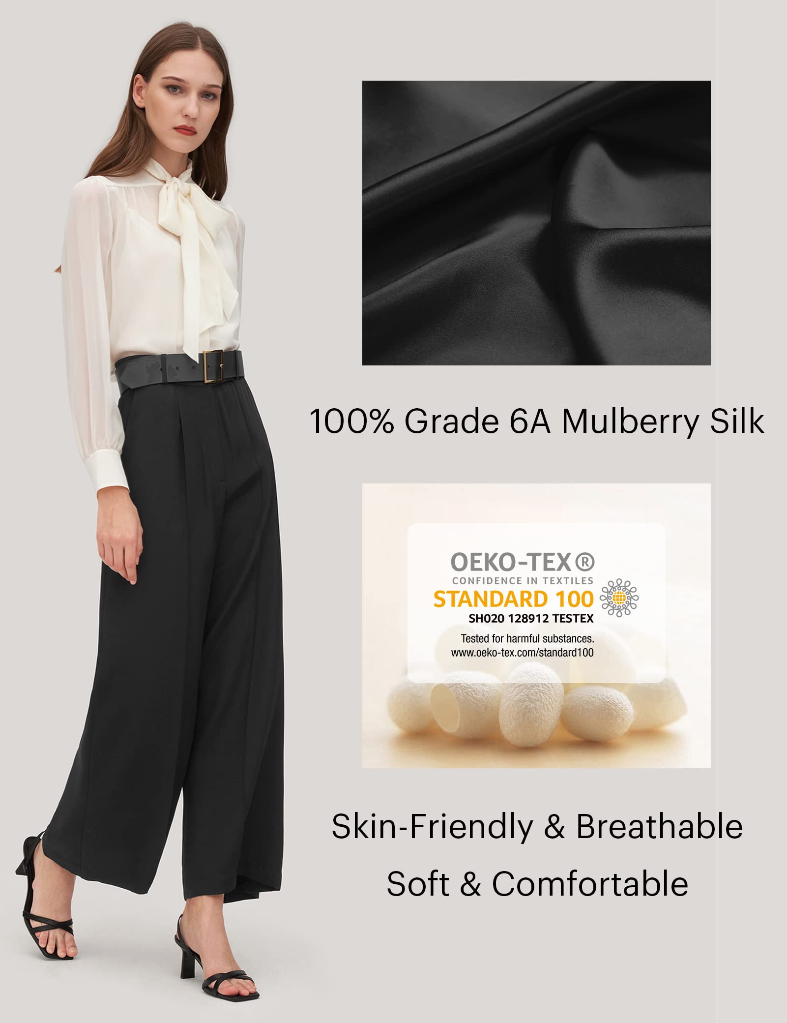 LilySilk 100% 30 Momme Heavy Silk Pants for Women - Wide Leg Casual Trousers, Lightweight & Versatile Lounge Pants for Work, Travel & Home Comfort
